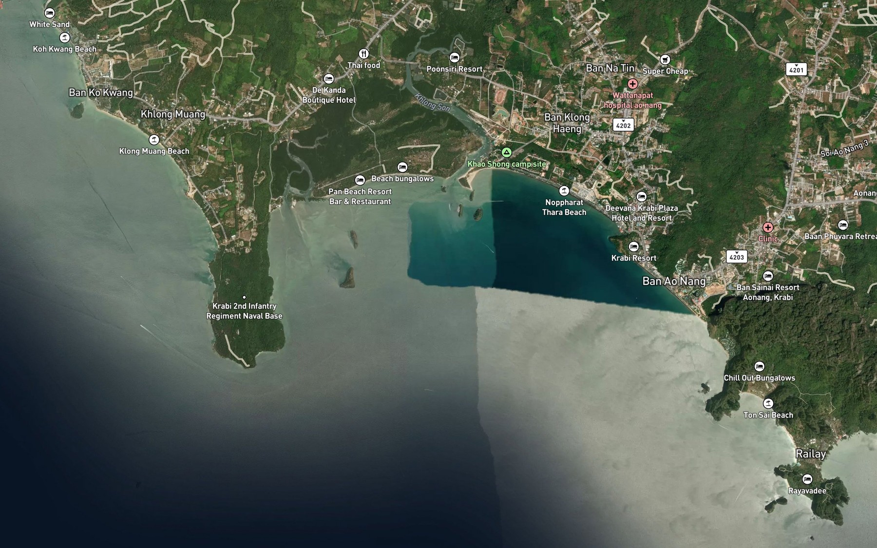 Satellite map of the Ao Nang