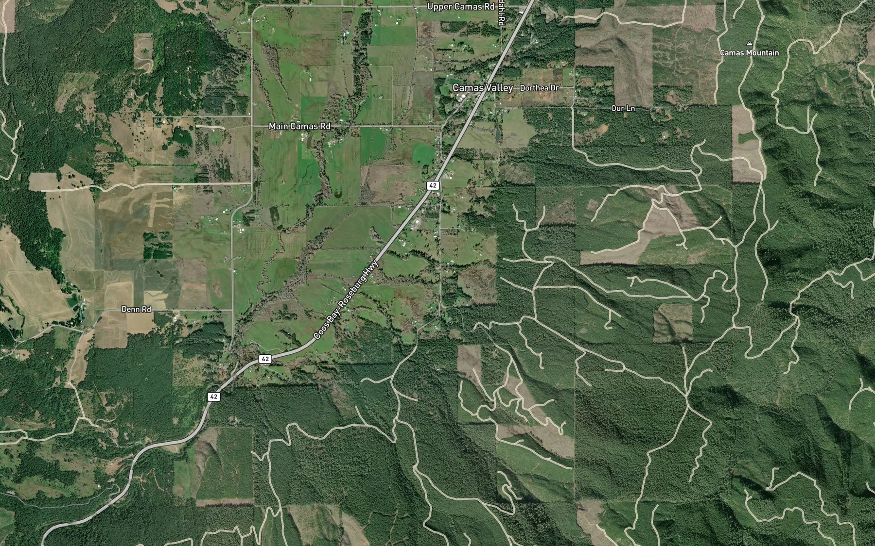 Satellite map of the Thompson Creek