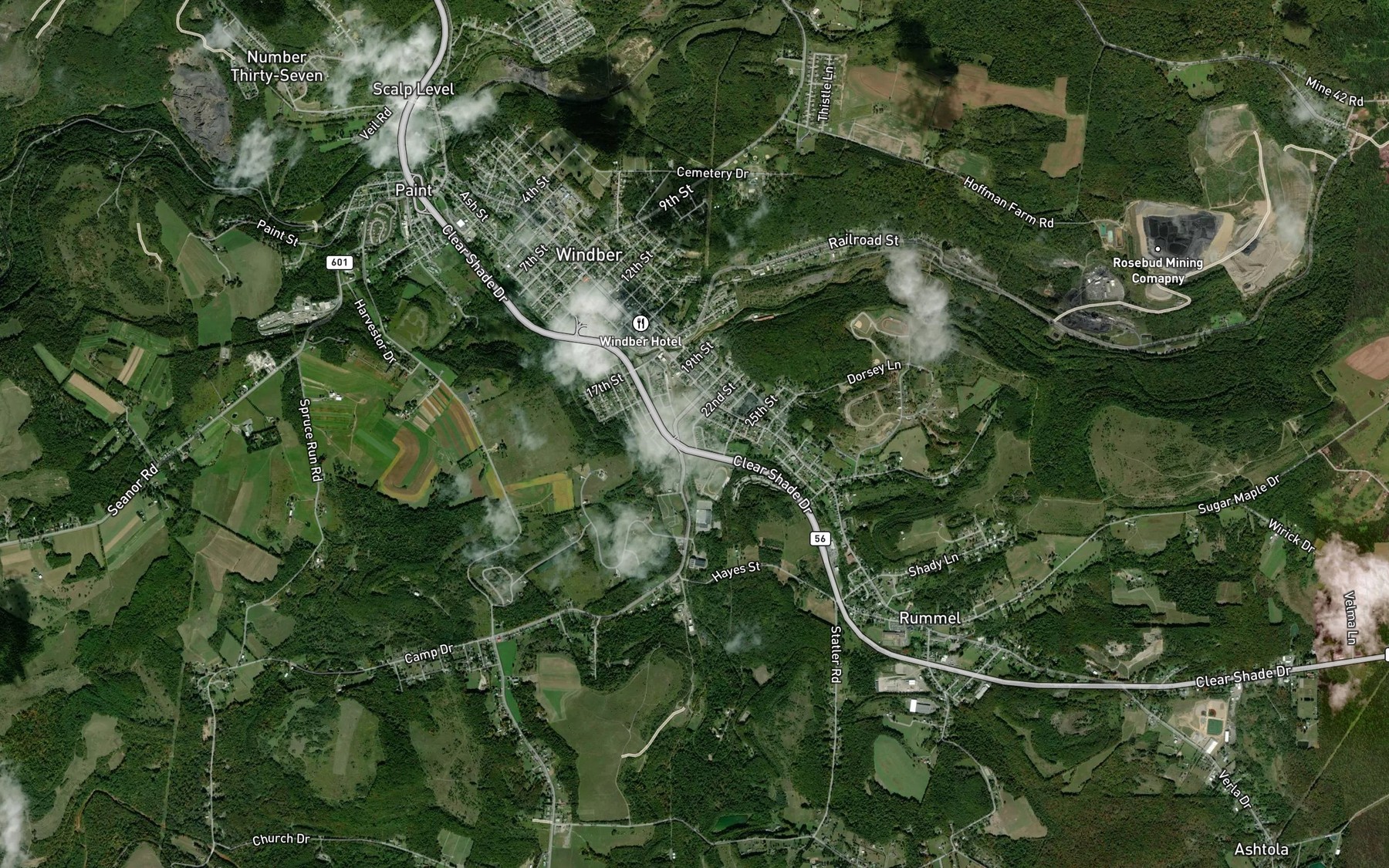 Satellite map of the Weaver Run
