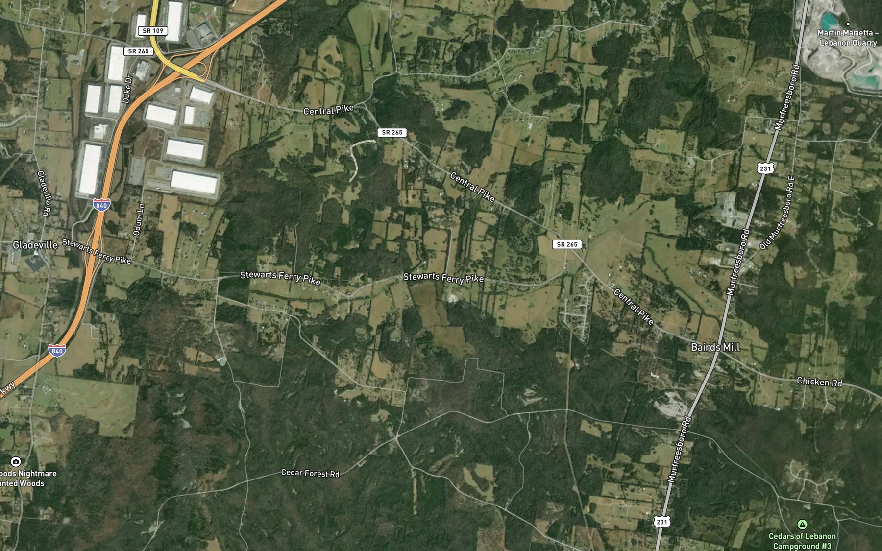 Satellite map of the Partlow Branch