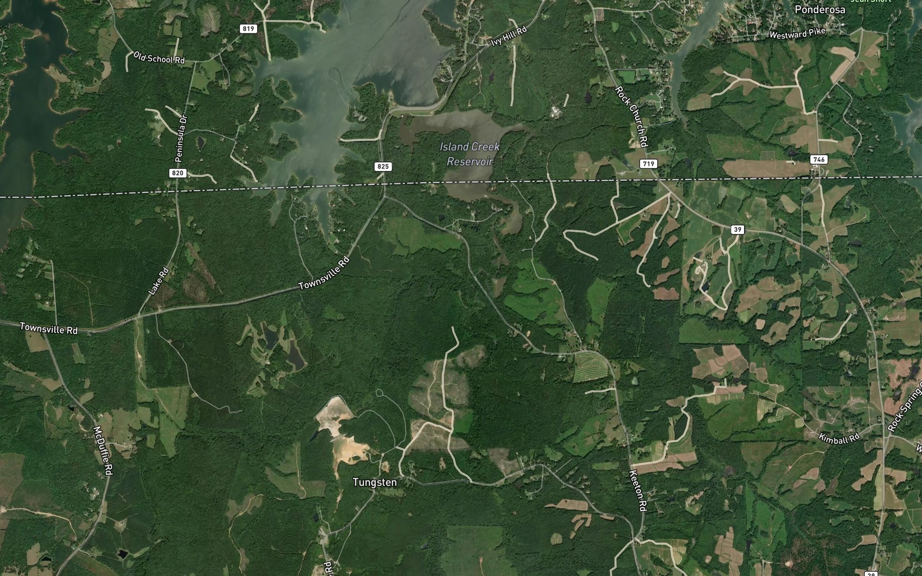 Satellite map of the Little Island Creek