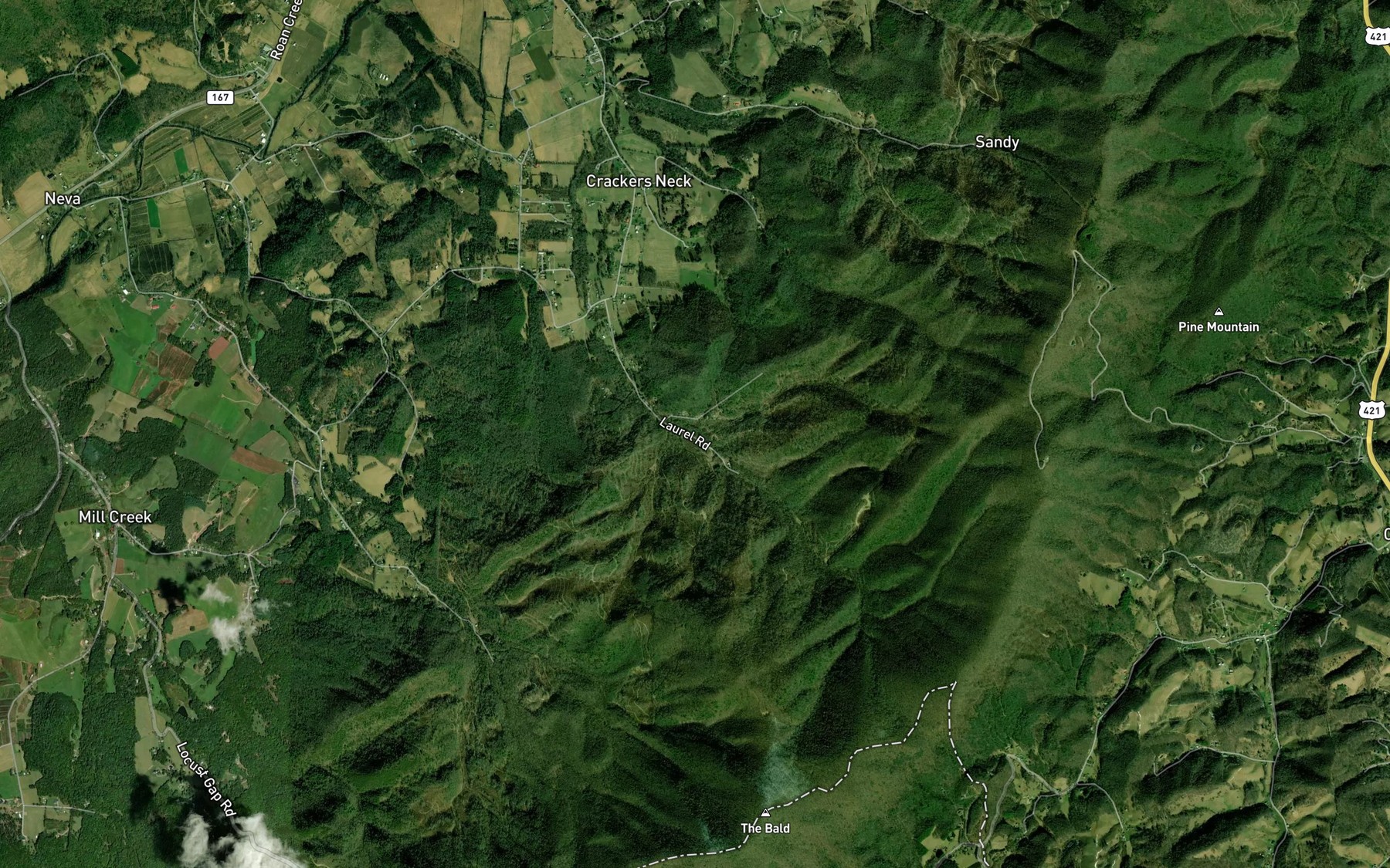 Satellite map of the Rhinestone Branch