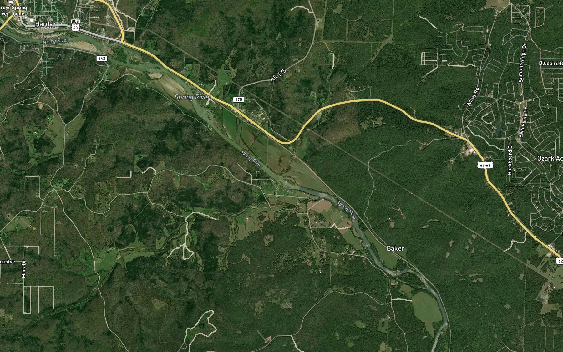 Satellite map of the Sugar Creek