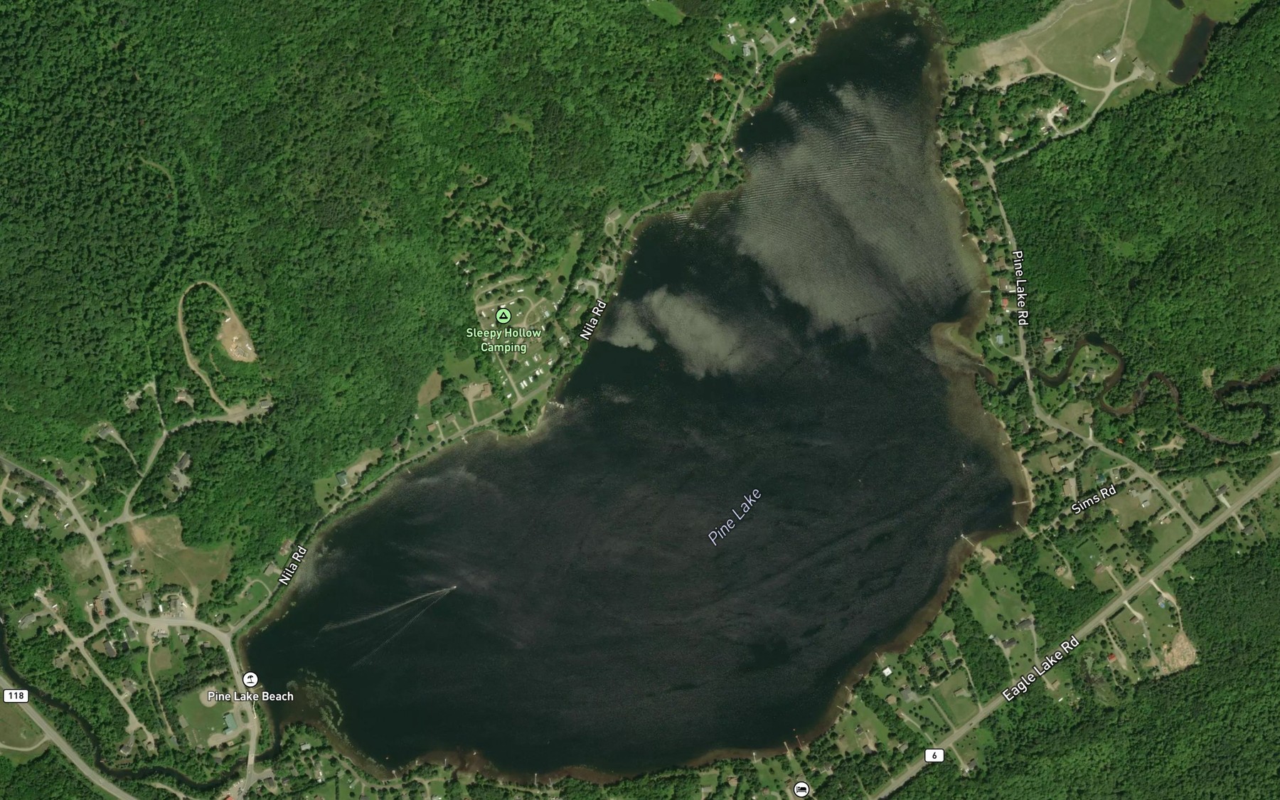 Satellite map of the Pine Lake