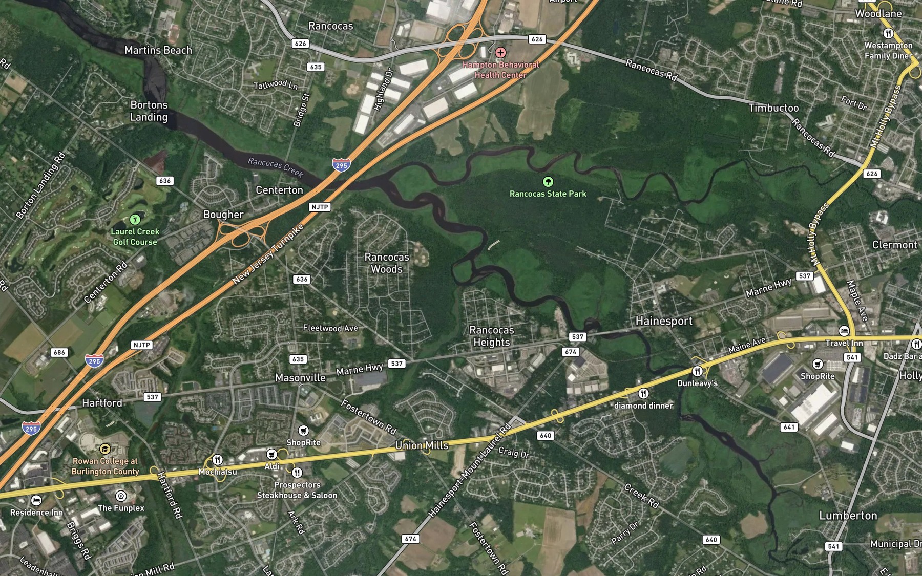 Satellite map of the Masons Creek