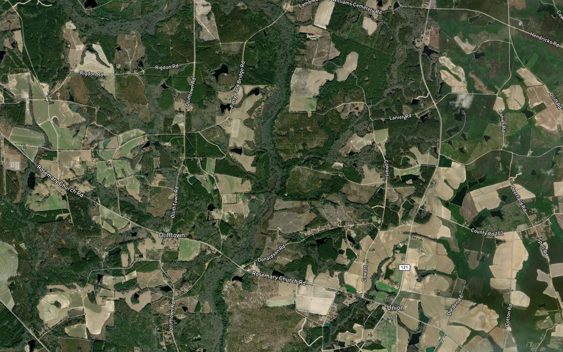 Satellite map of the Sams Creek