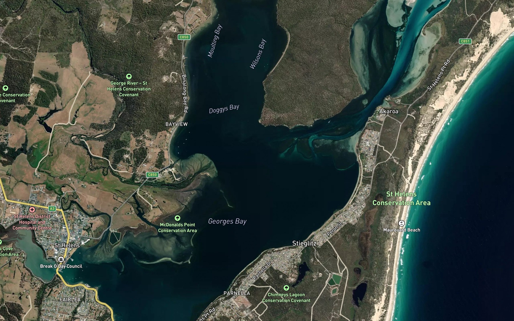 Satellite map of the Georges Bay