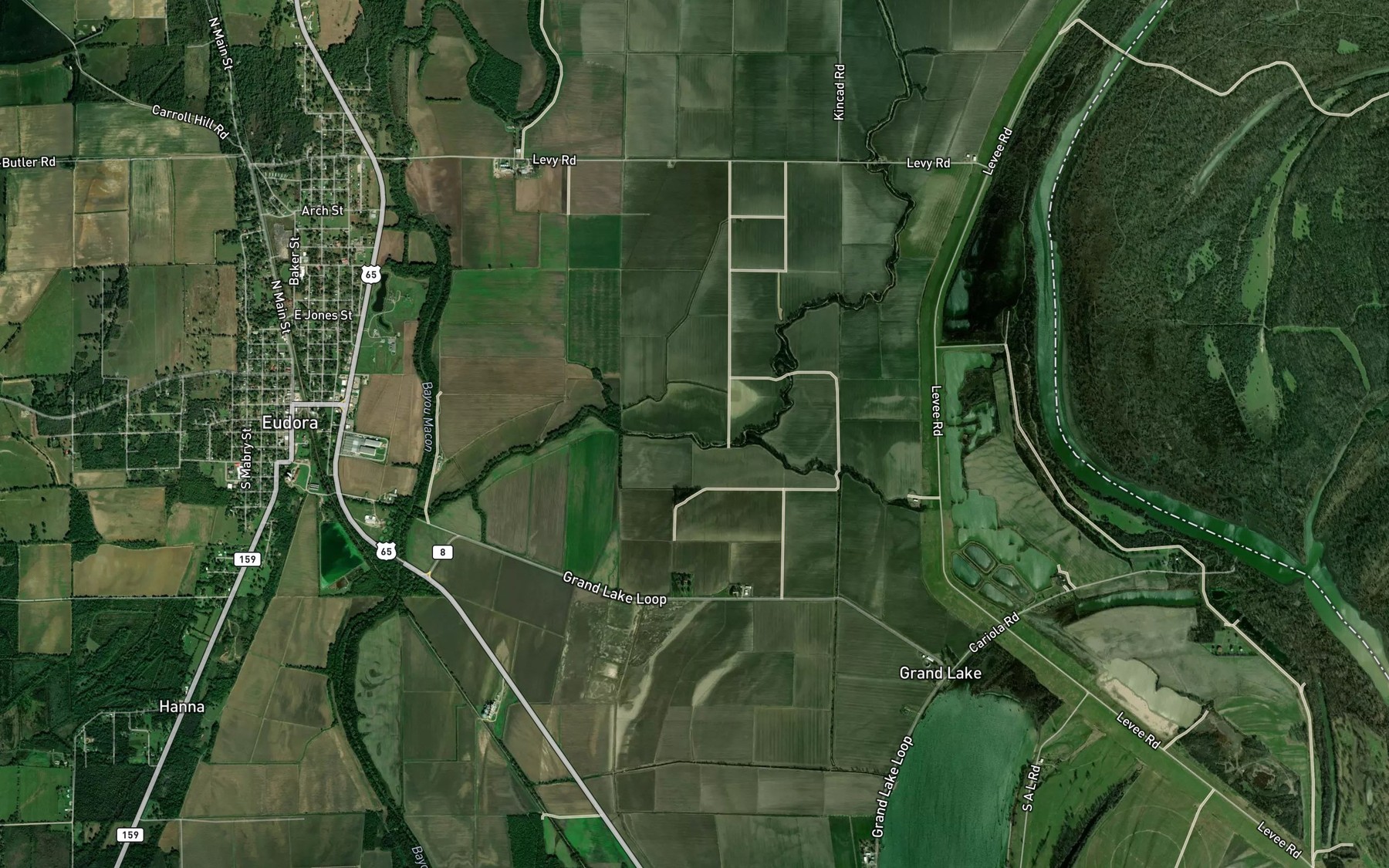 Satellite map of the Rush Bayou