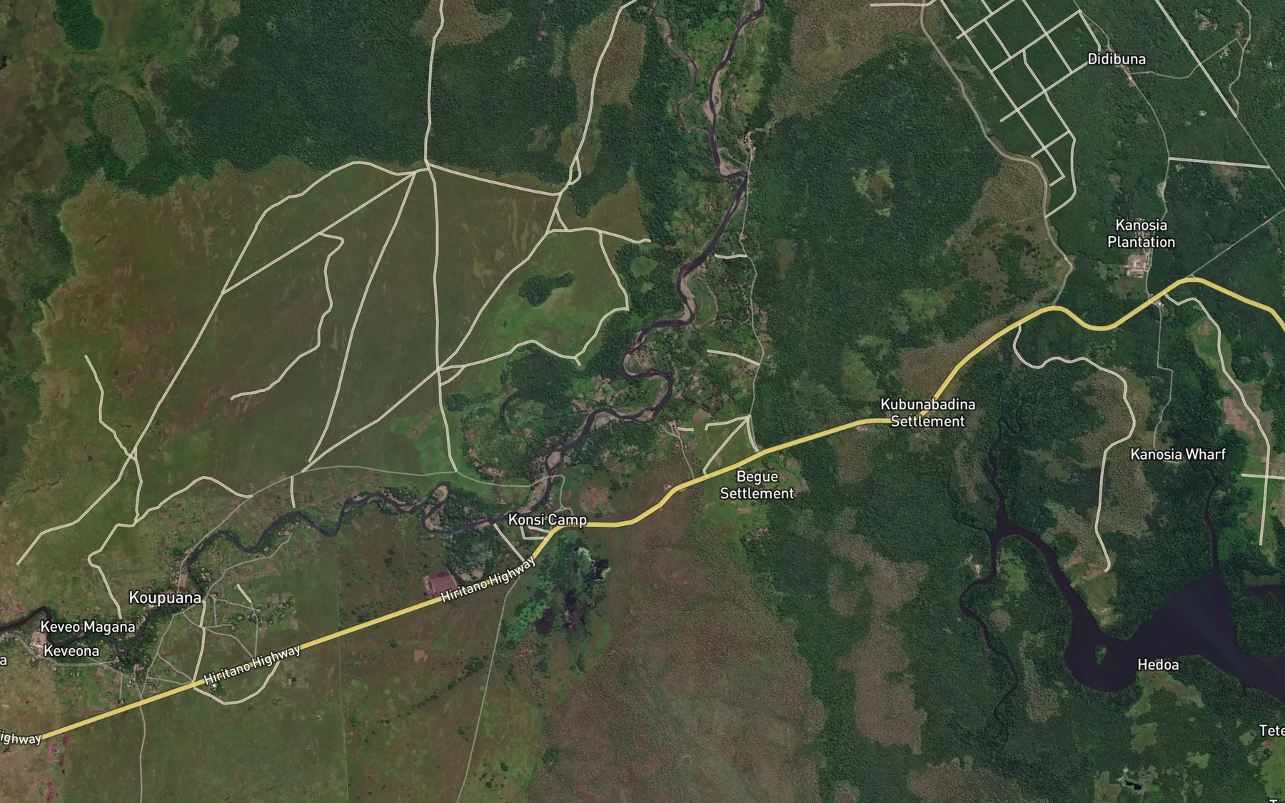 Satellite map of the Aroa River