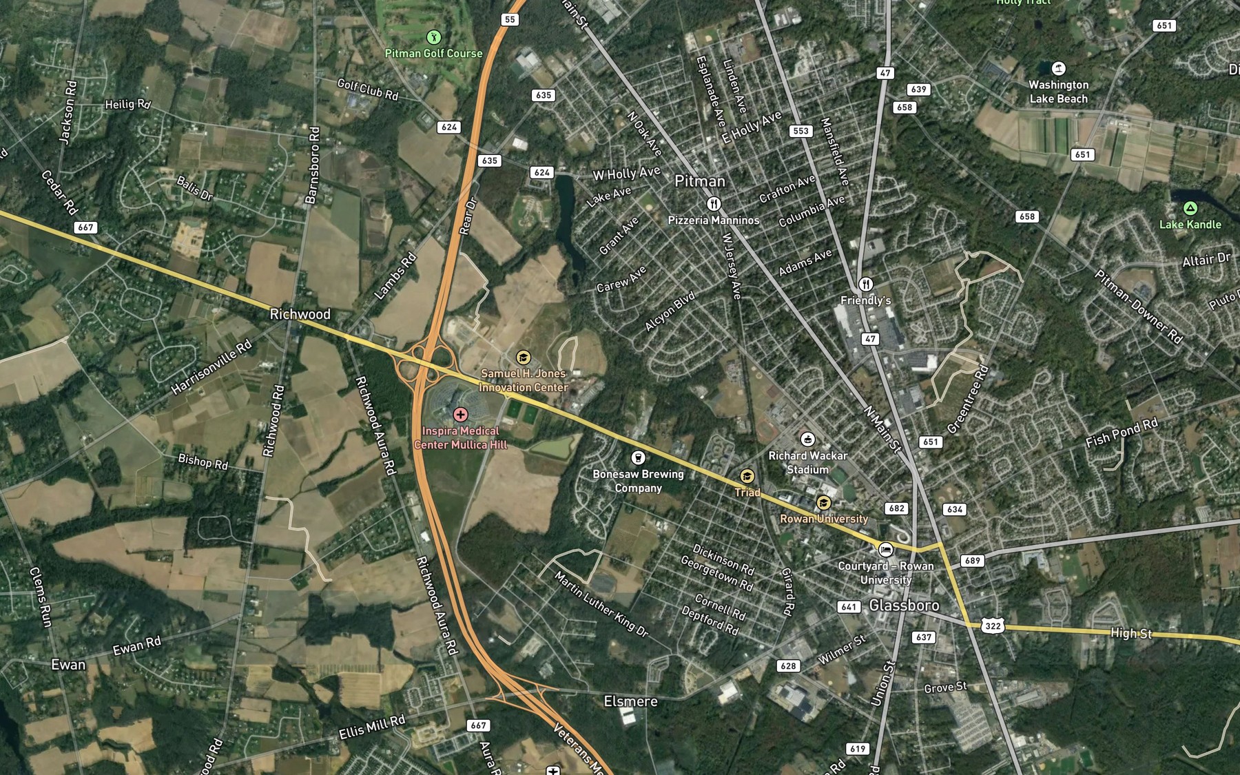 Satellite map of the Rough Acres Pond