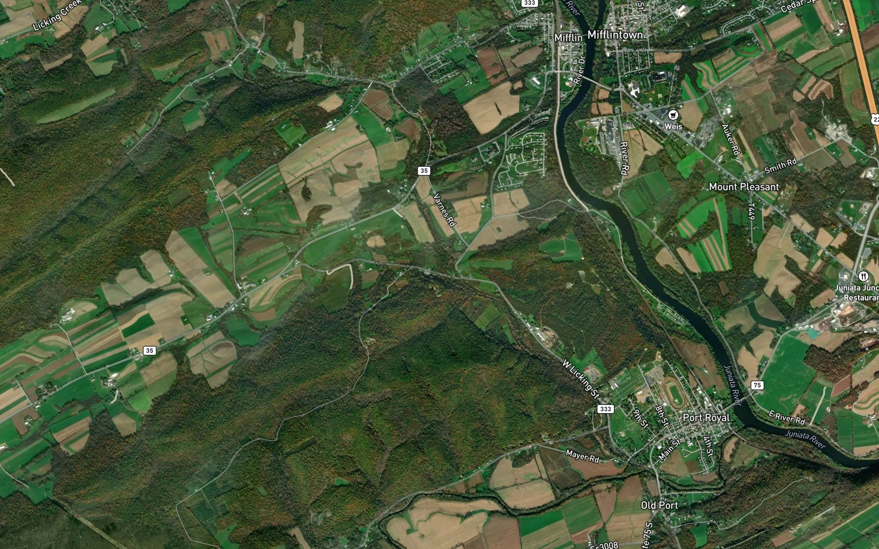 Satellite map of the Markee Creek