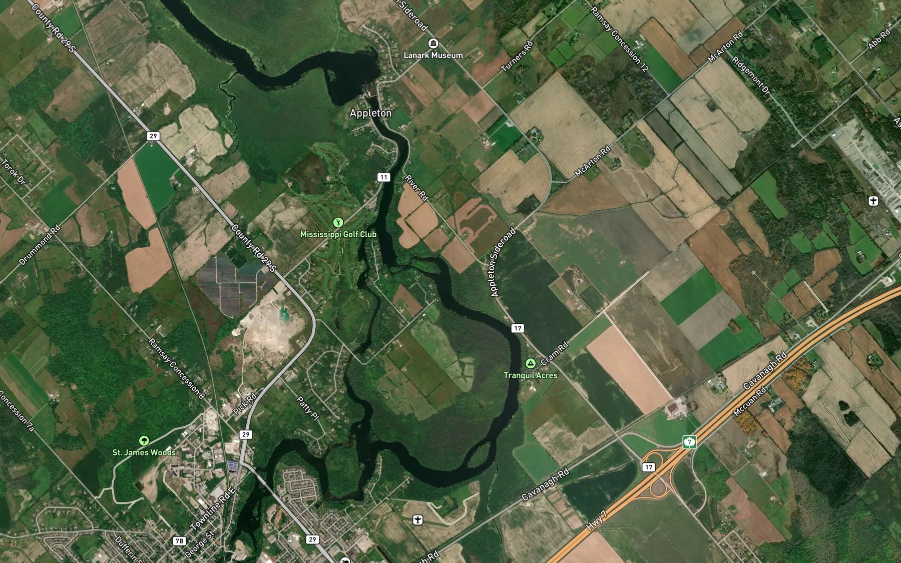 Satellite map of the Munroes Rapids