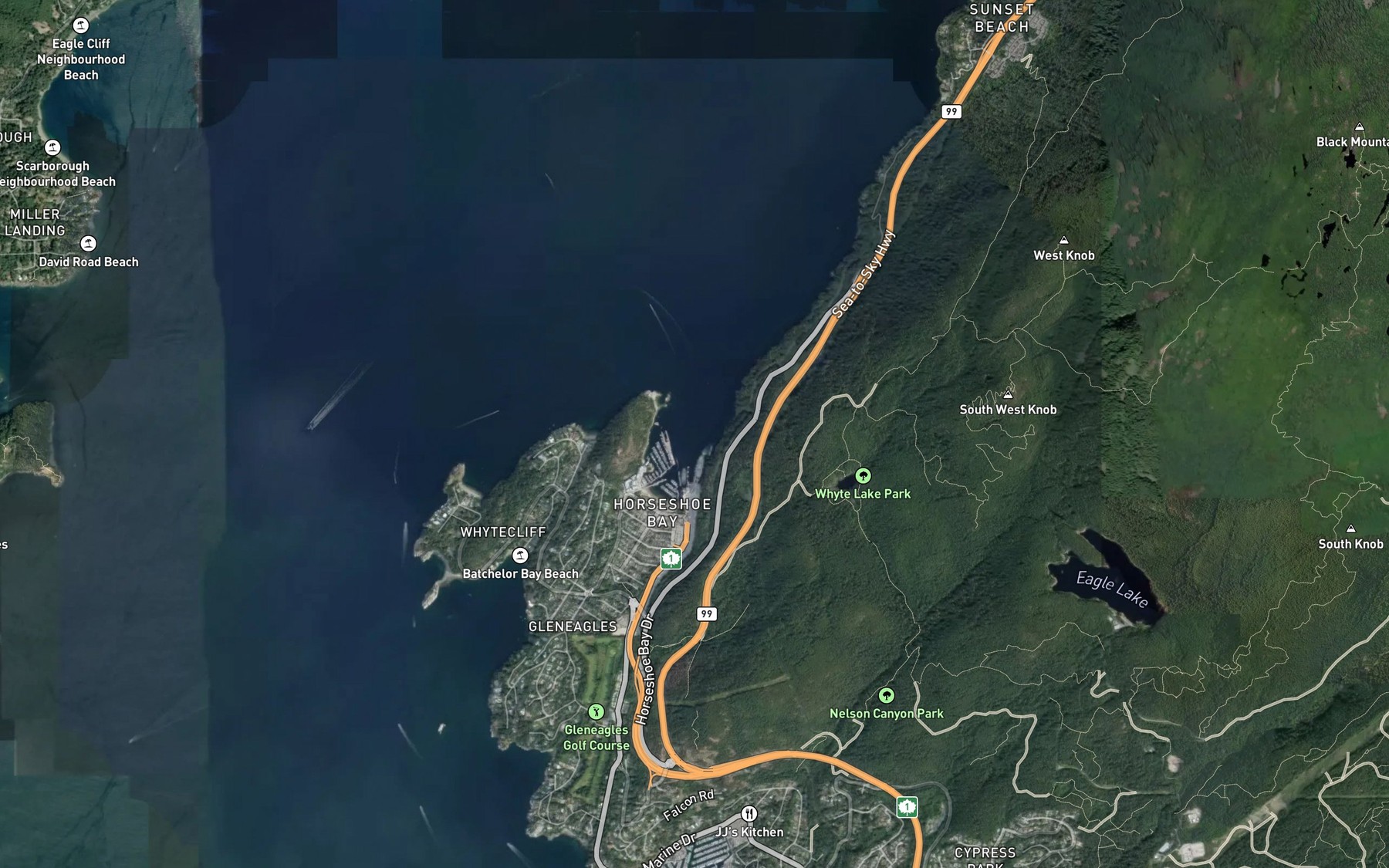 Satellite map of the Horseshoe Bay