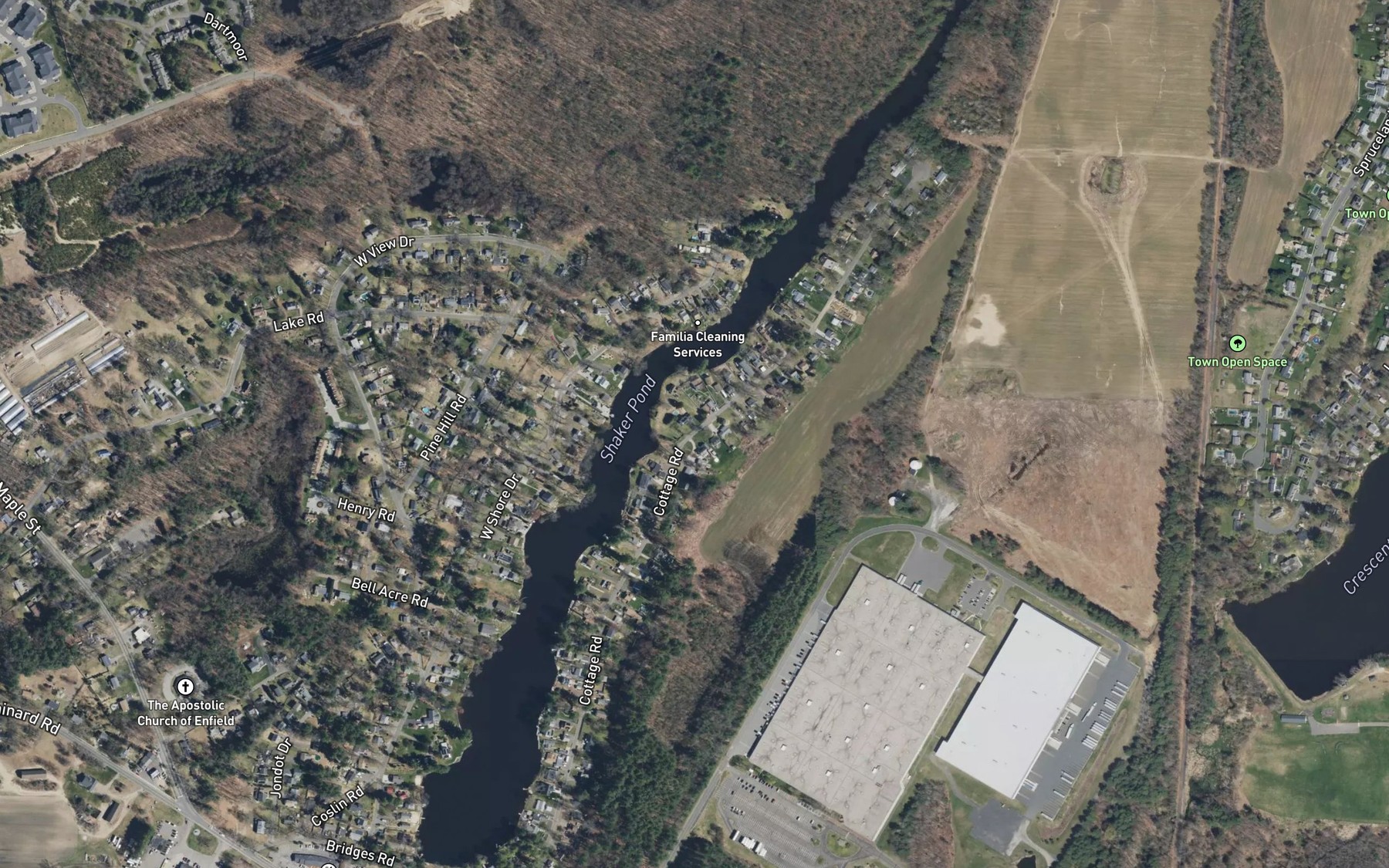 Satellite map of the Shaker Pond