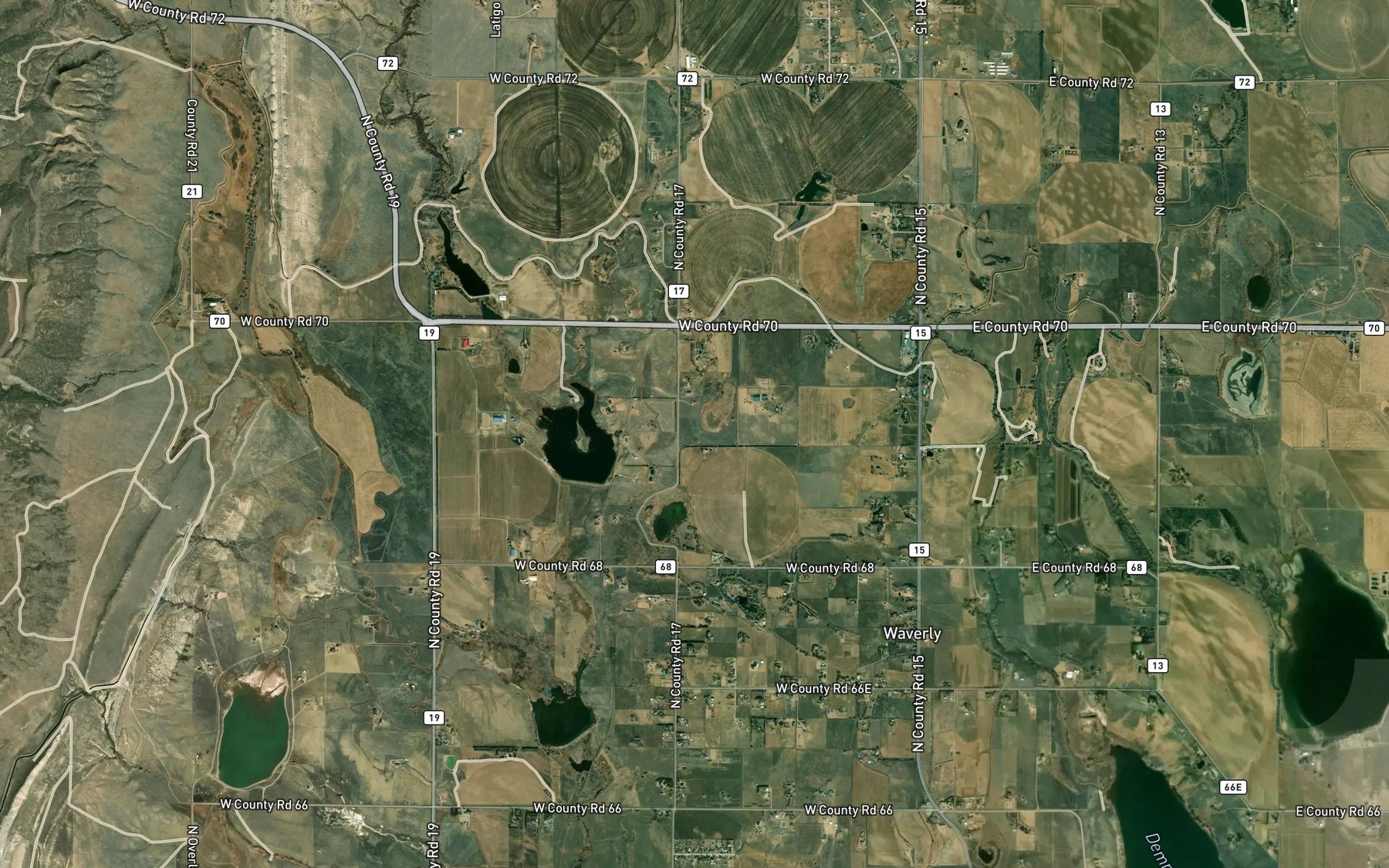 Satellite map of the Caverly Reservoir