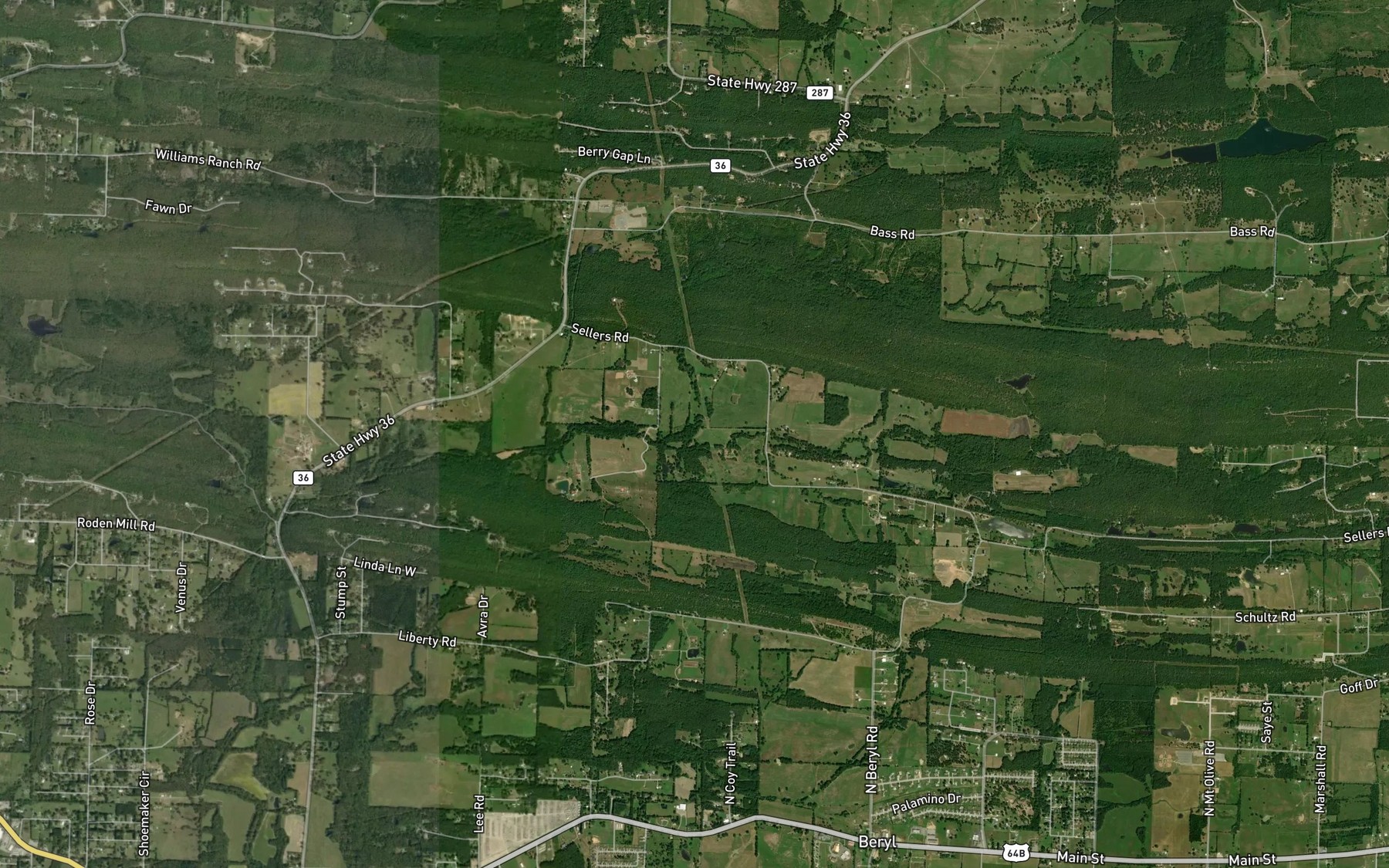 Satellite map of the Bass Creek