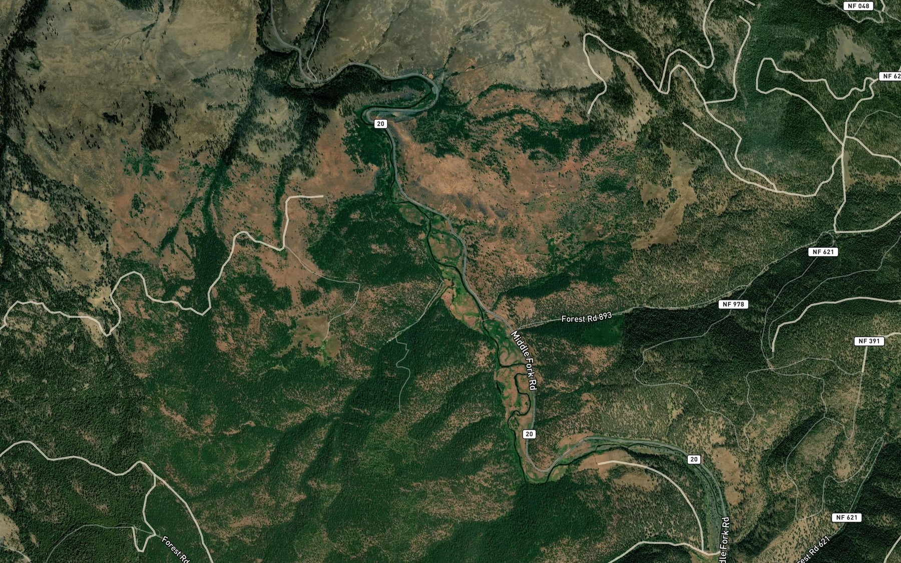 Satellite map of the Hawkins Creek