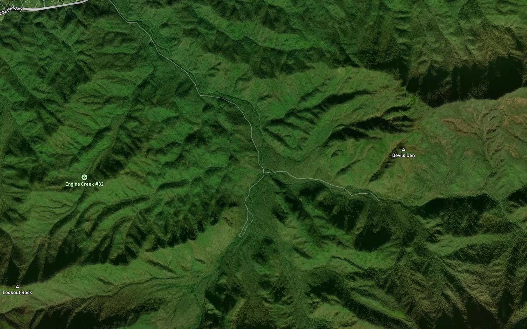 Satellite map of the Porters Creek