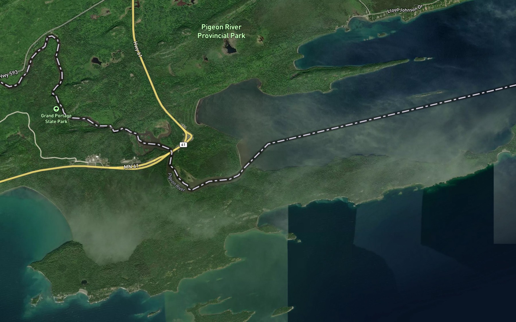 Satellite map of the Pigeon River
