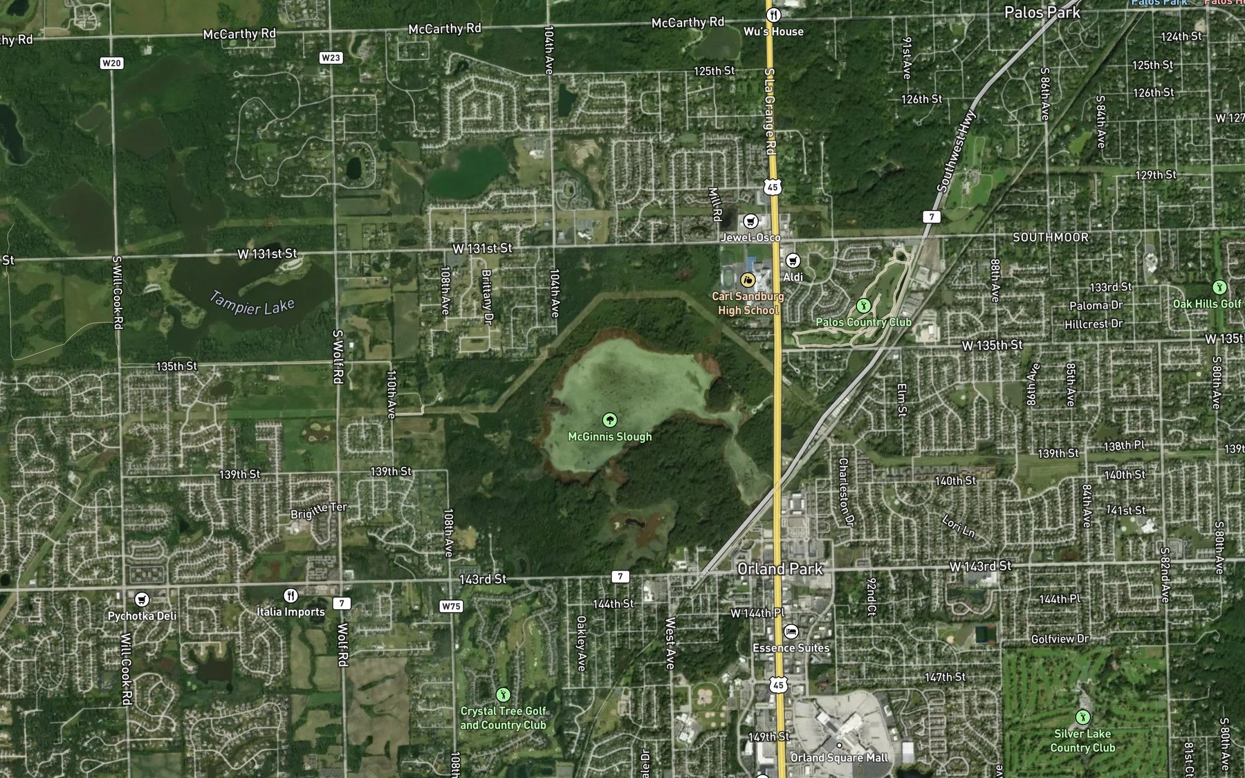 Satellite map of the Orland Lake