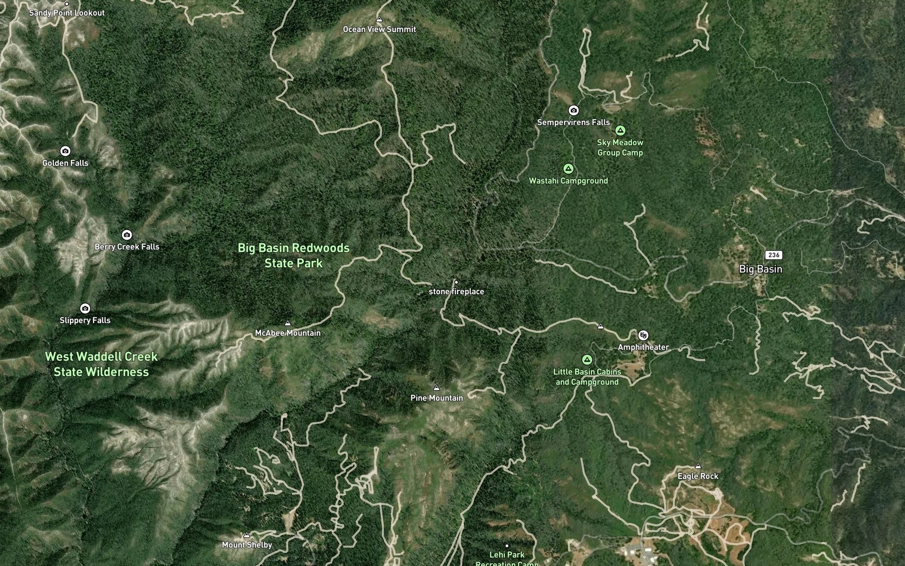 Satellite map of the Blooms Creek