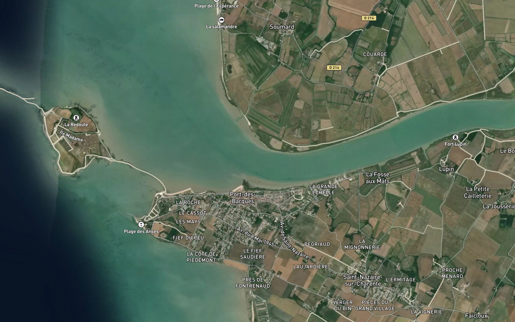 Satellite map of the Charente
