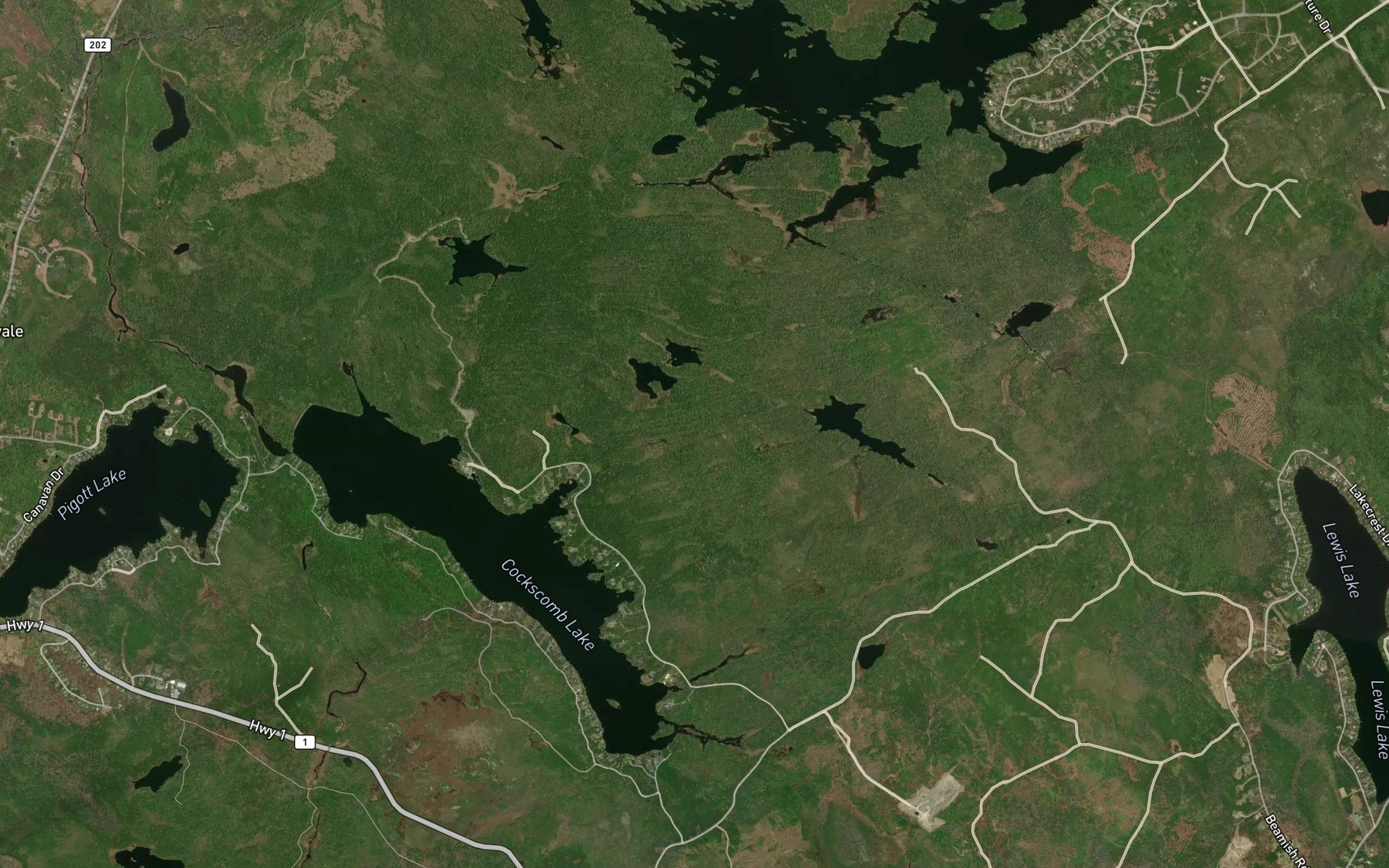 Satellite map of the Spectacle Lakes