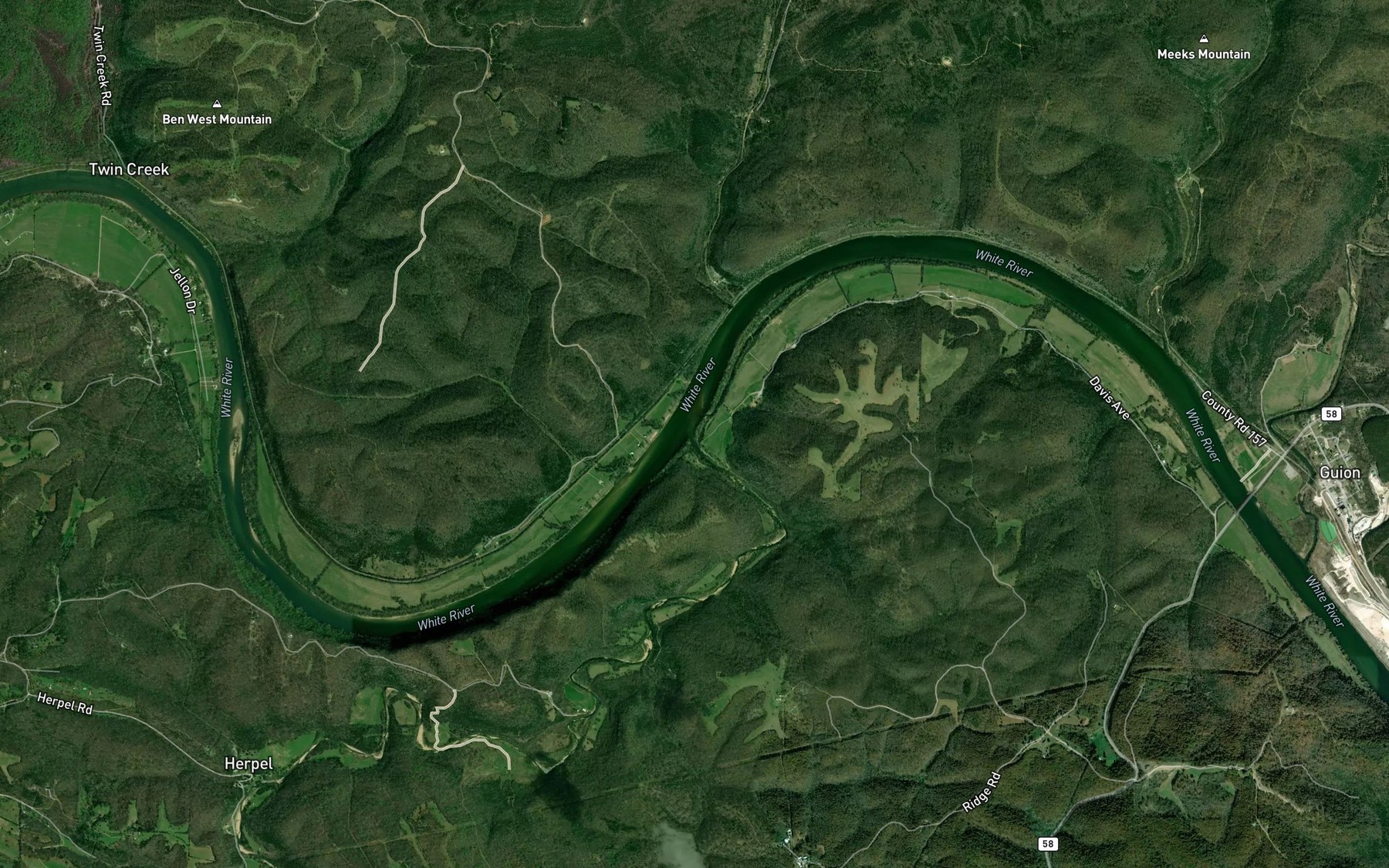 Satellite map of the Rocky Bayou