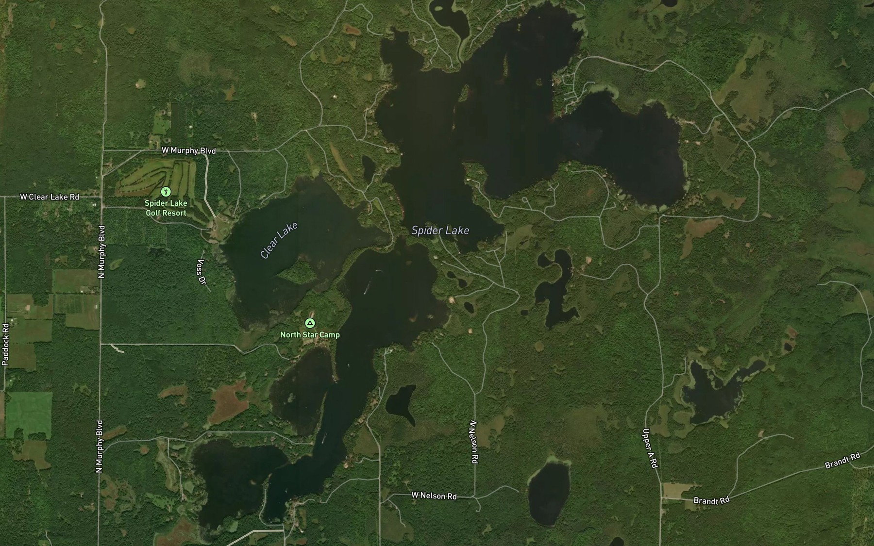 Satellite map of the Spider Lake