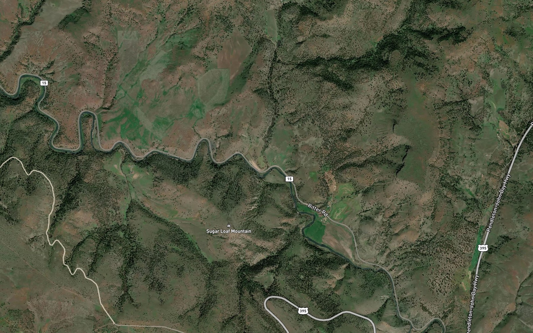 Satellite map of the Rush Creek