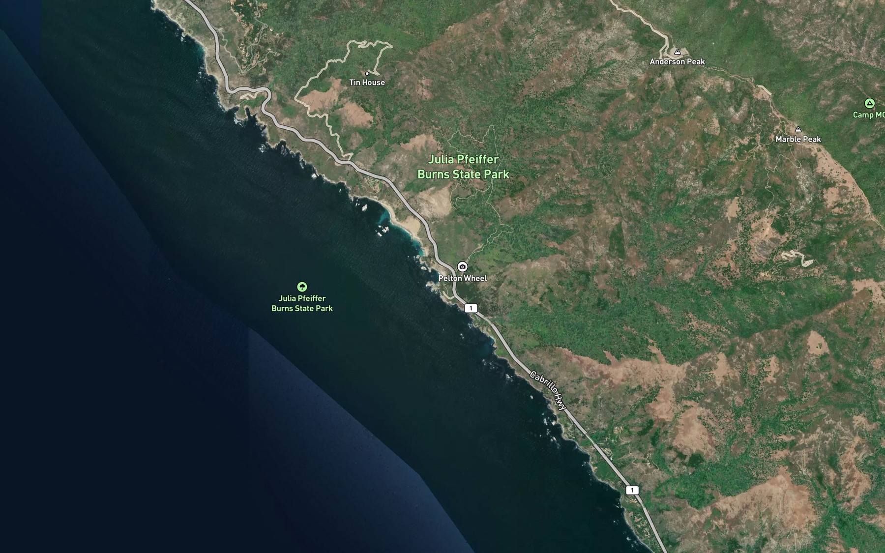 Satellite map of the McWay Creek