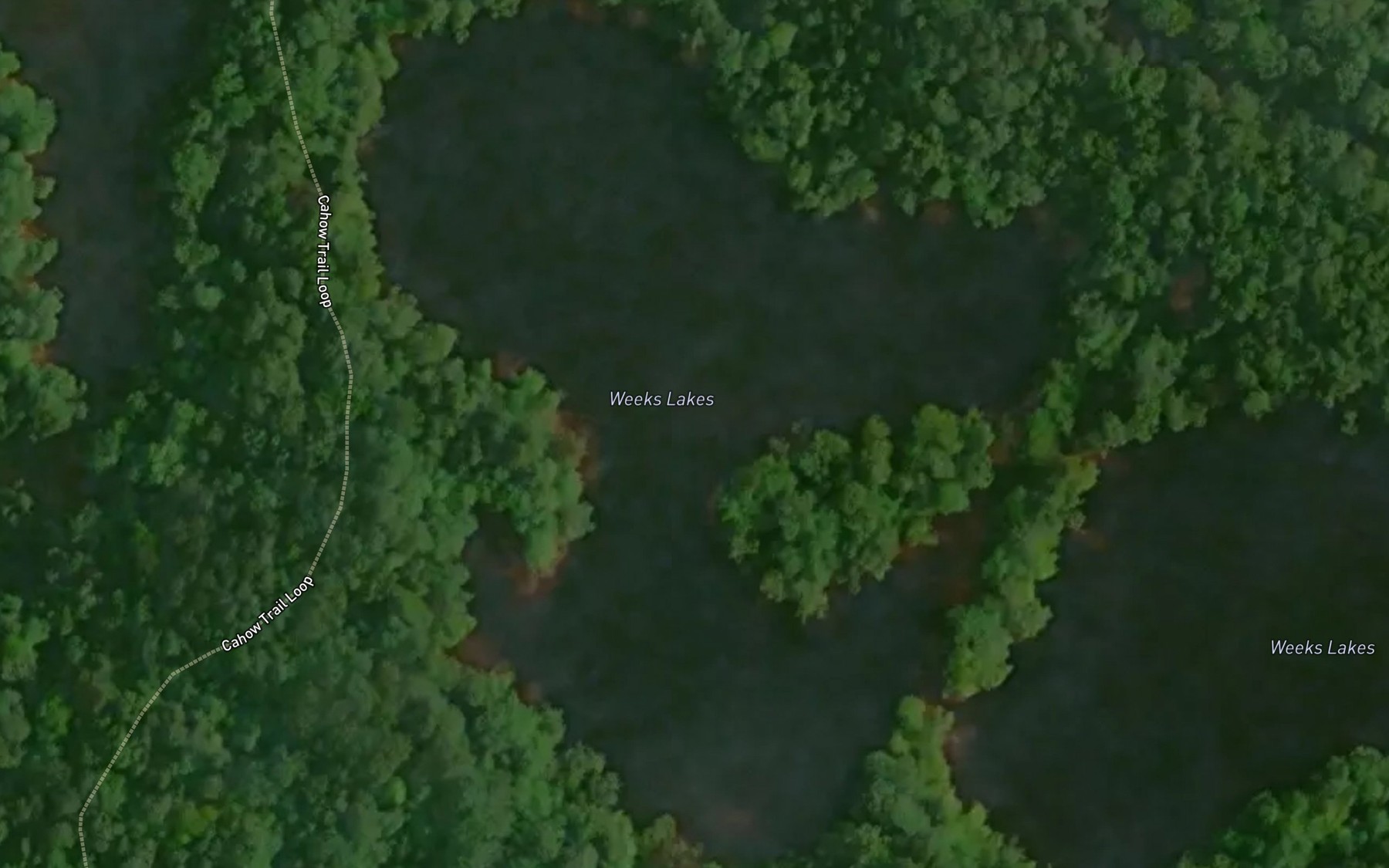 Satellite map of the Weeks Lakes