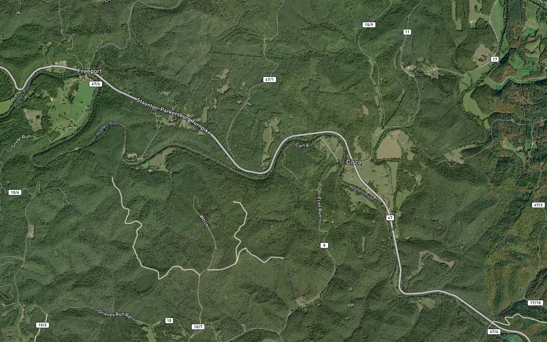 Satellite map of the Flint Run