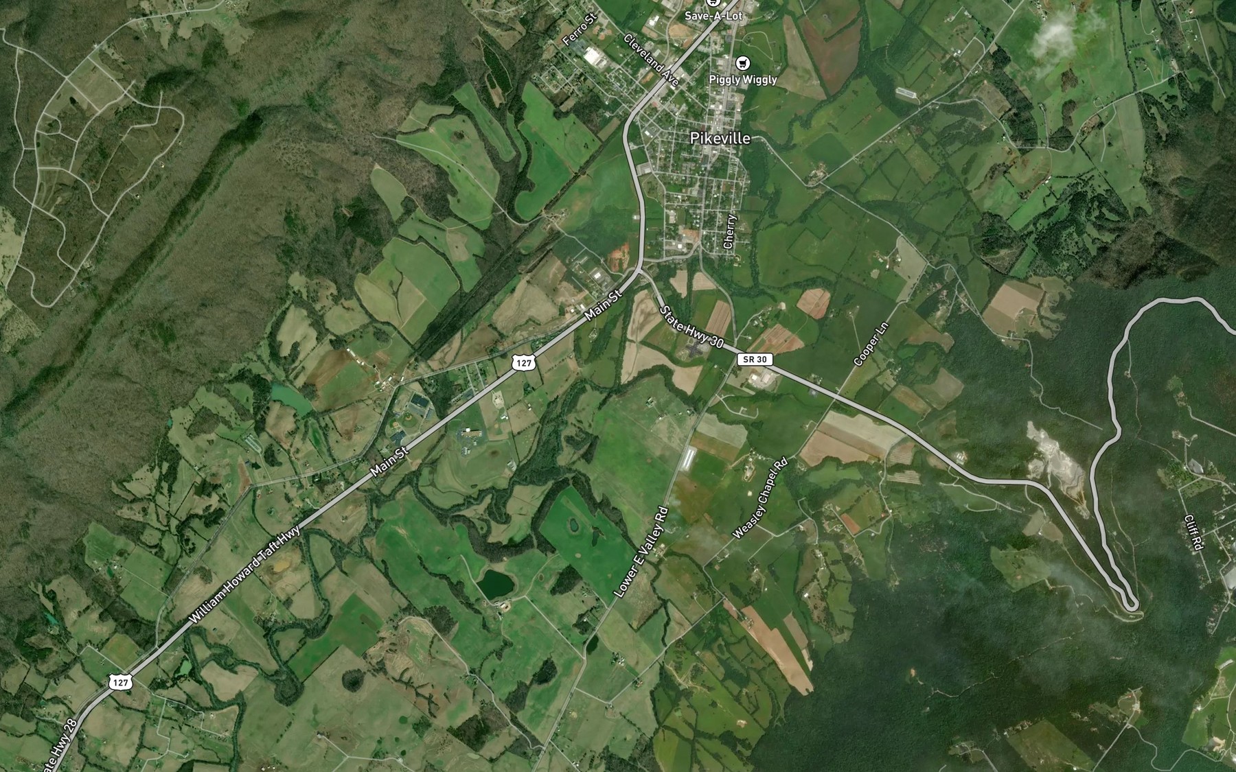 Satellite map of the Skillern Creek