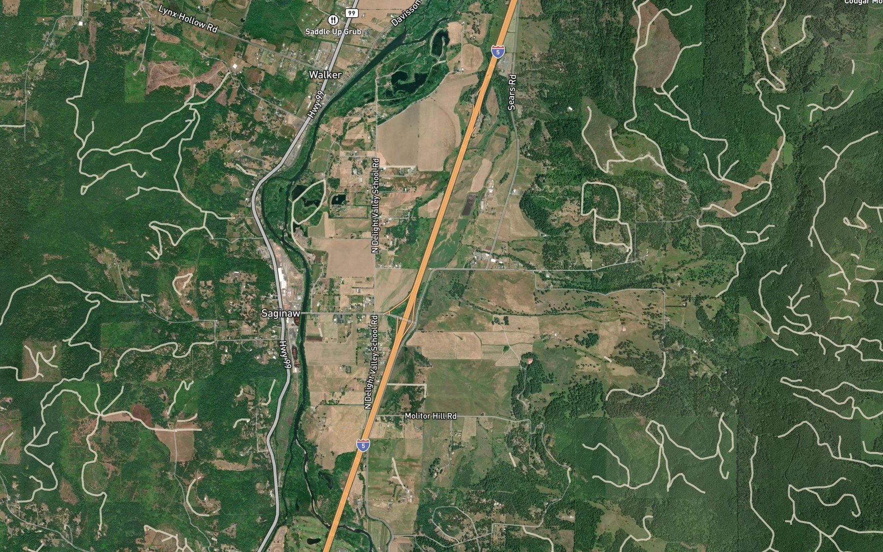 Satellite map of the South Fork Gettings Creek