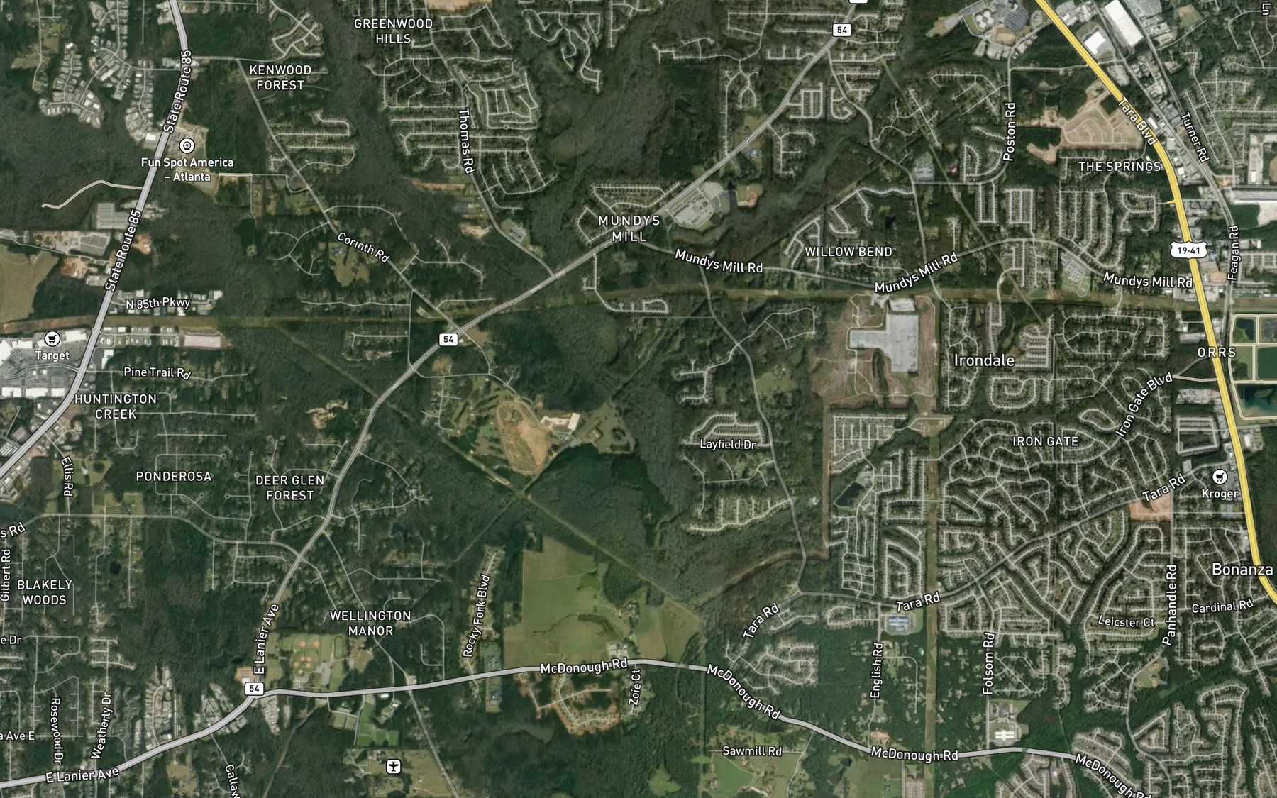 Satellite map of the Swamp Creek