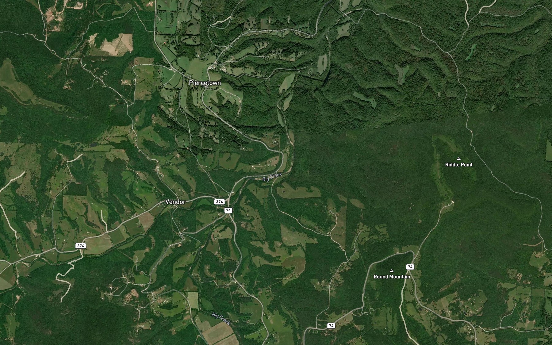 Satellite map of the Cave Spring Branch