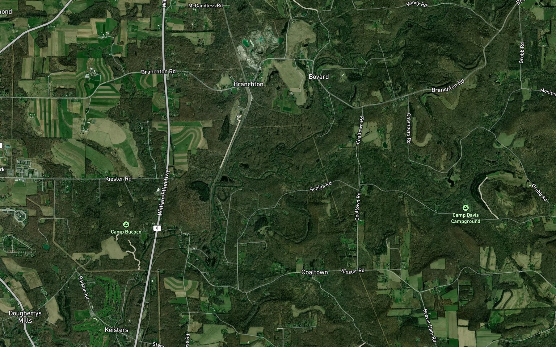 Satellite map of the South Branch Slippery Rock Creek