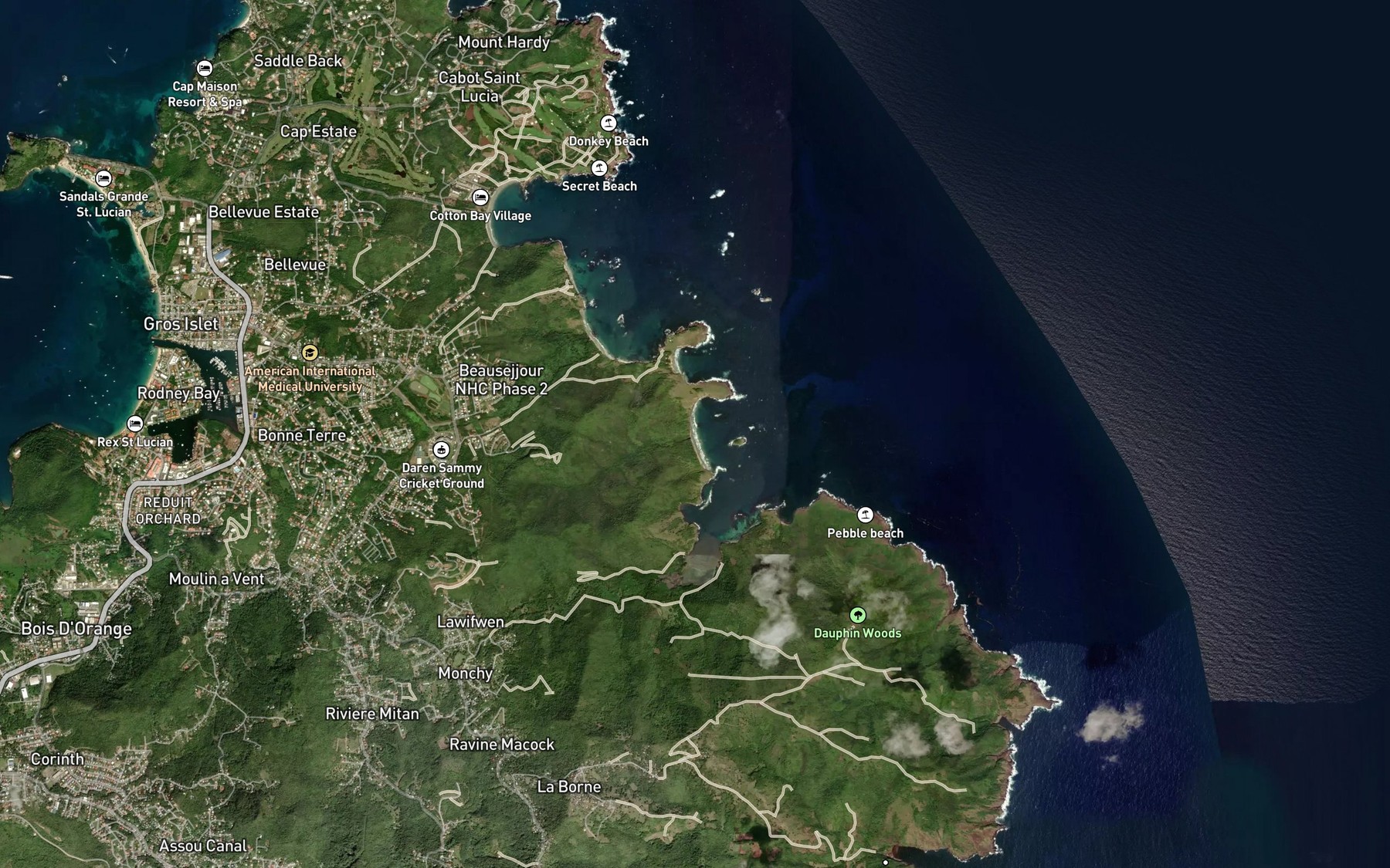 Satellite map of the Lapins River