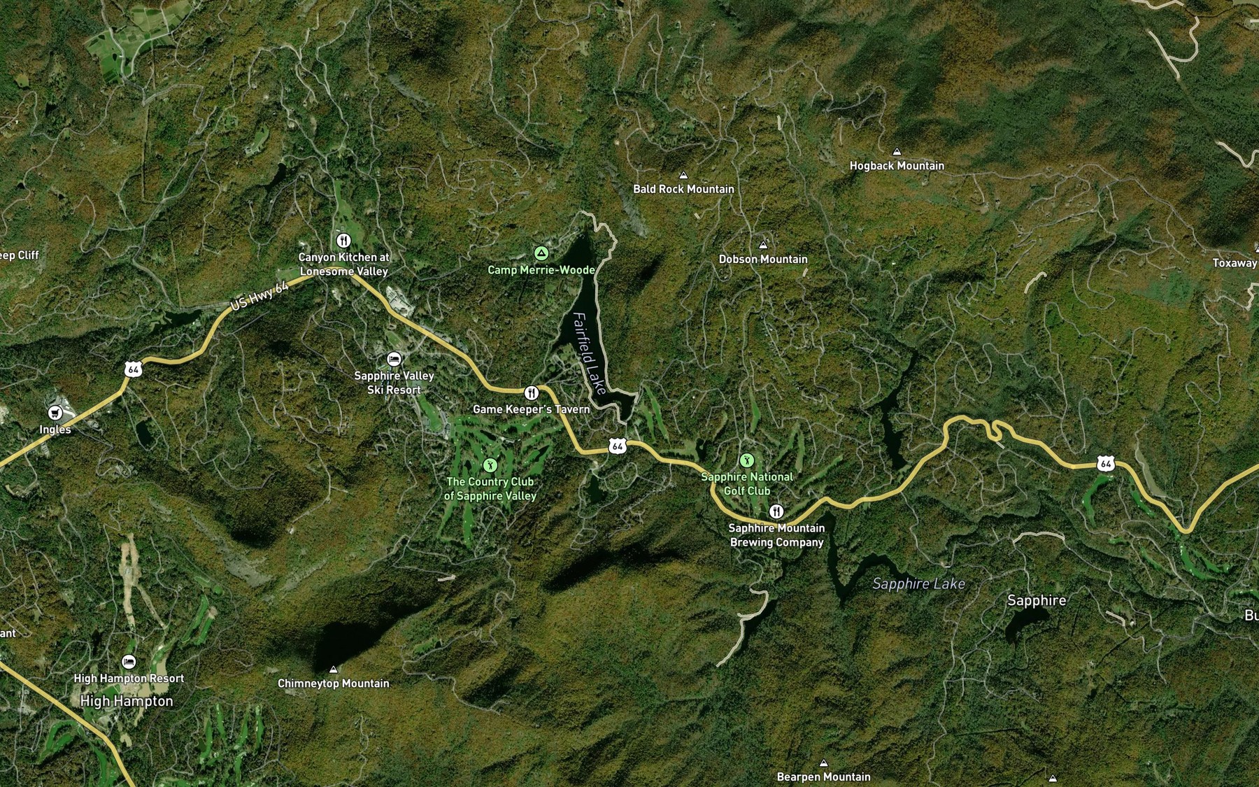 Satellite map of the Fairfield Lake