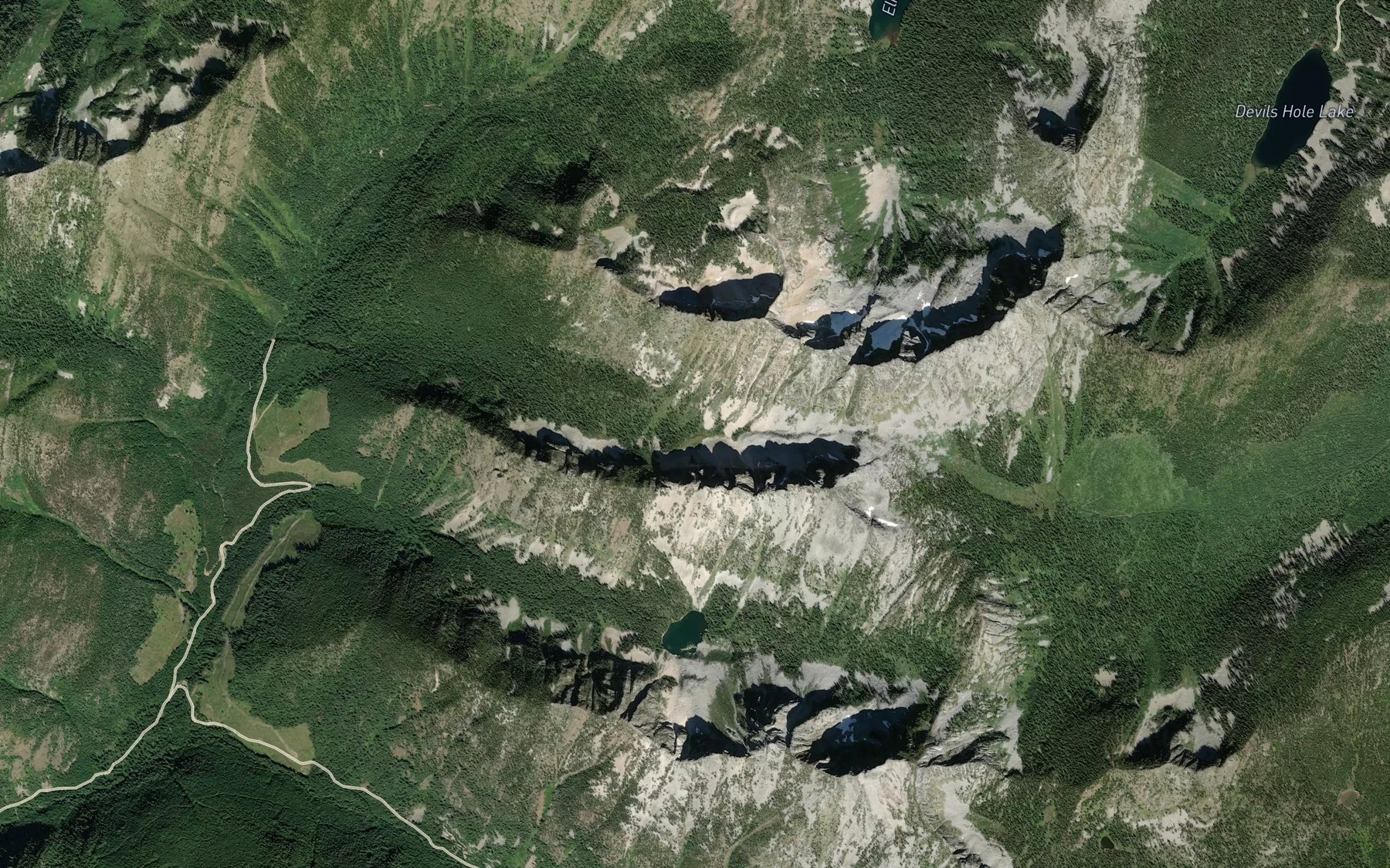 Satellite map of the Three Sisters Lake