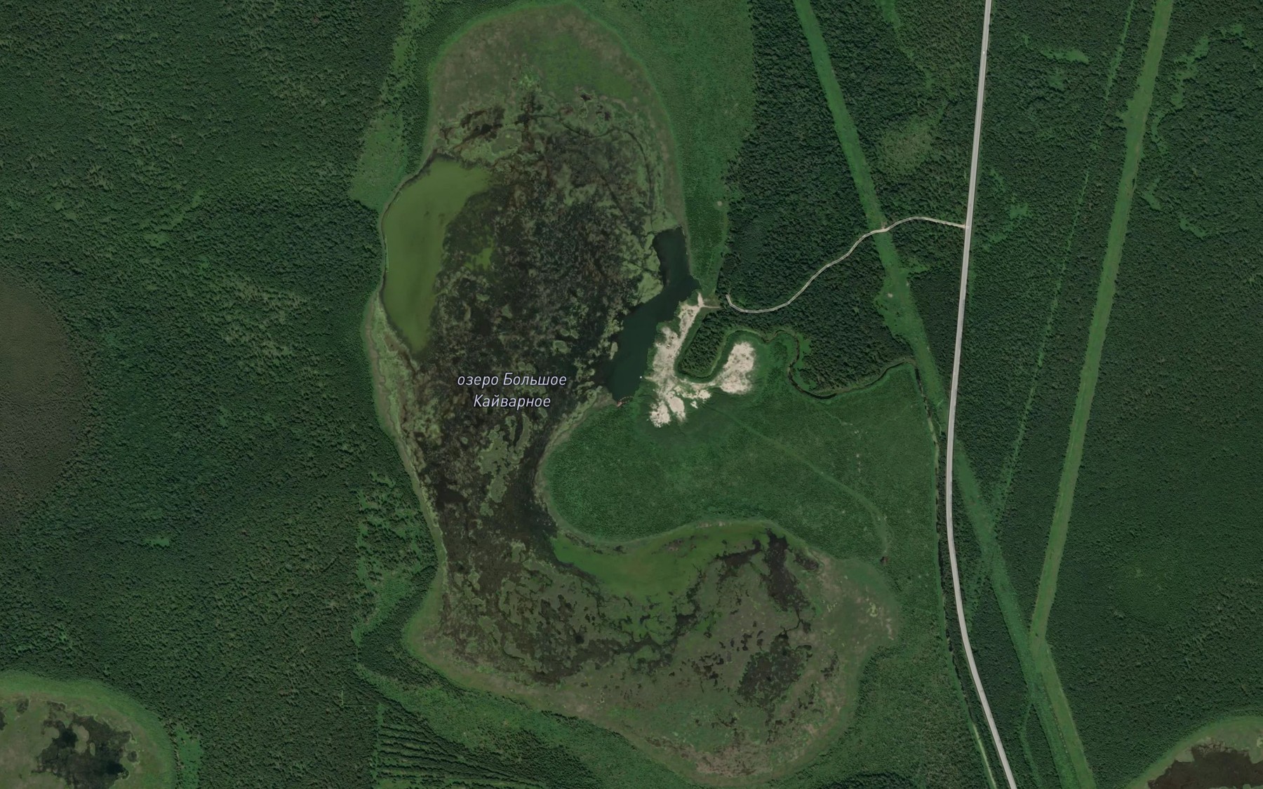 Satellite map of the Ozero Bol'shoye Kayvarnoye