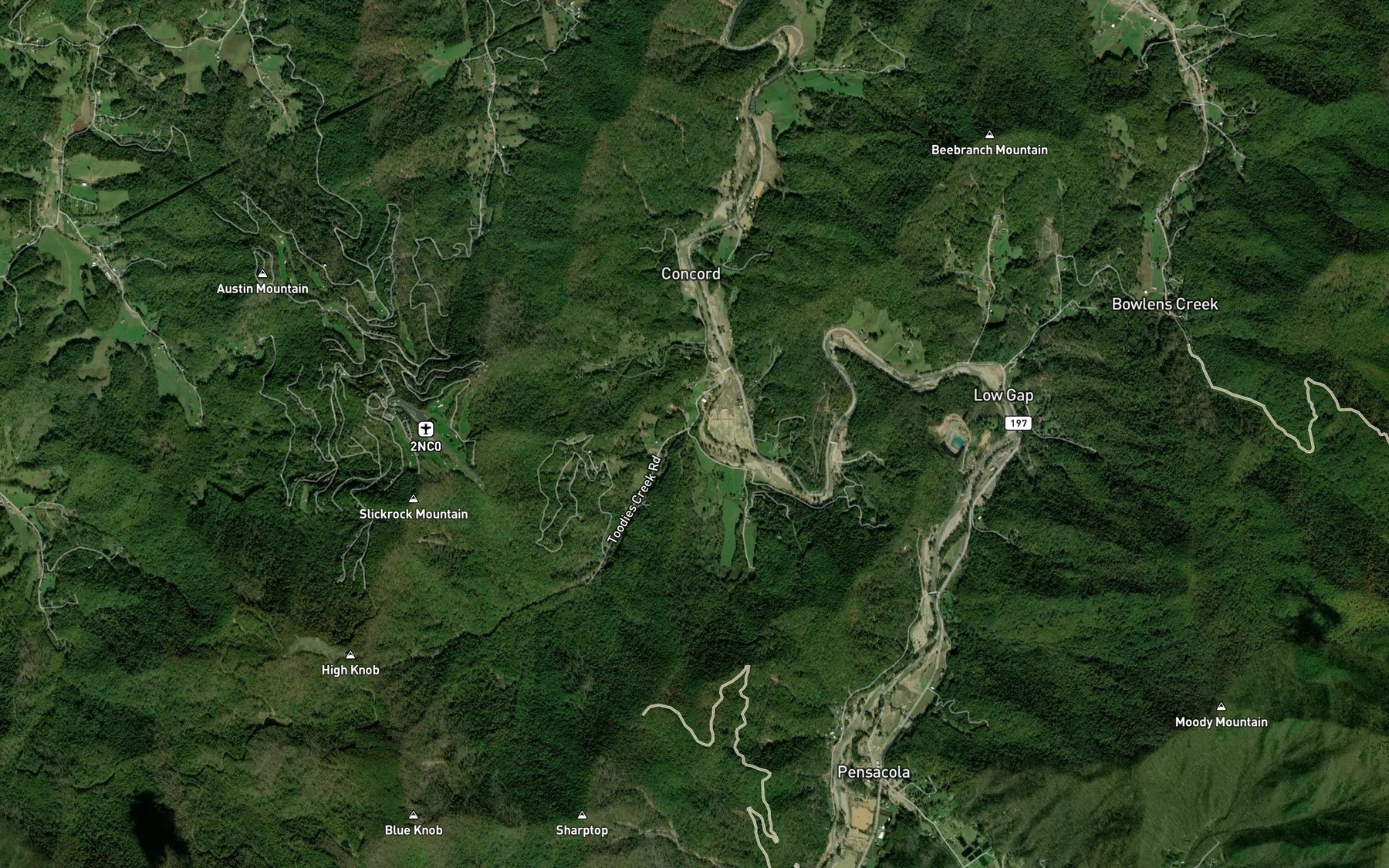 Satellite map of the Tudy Creek