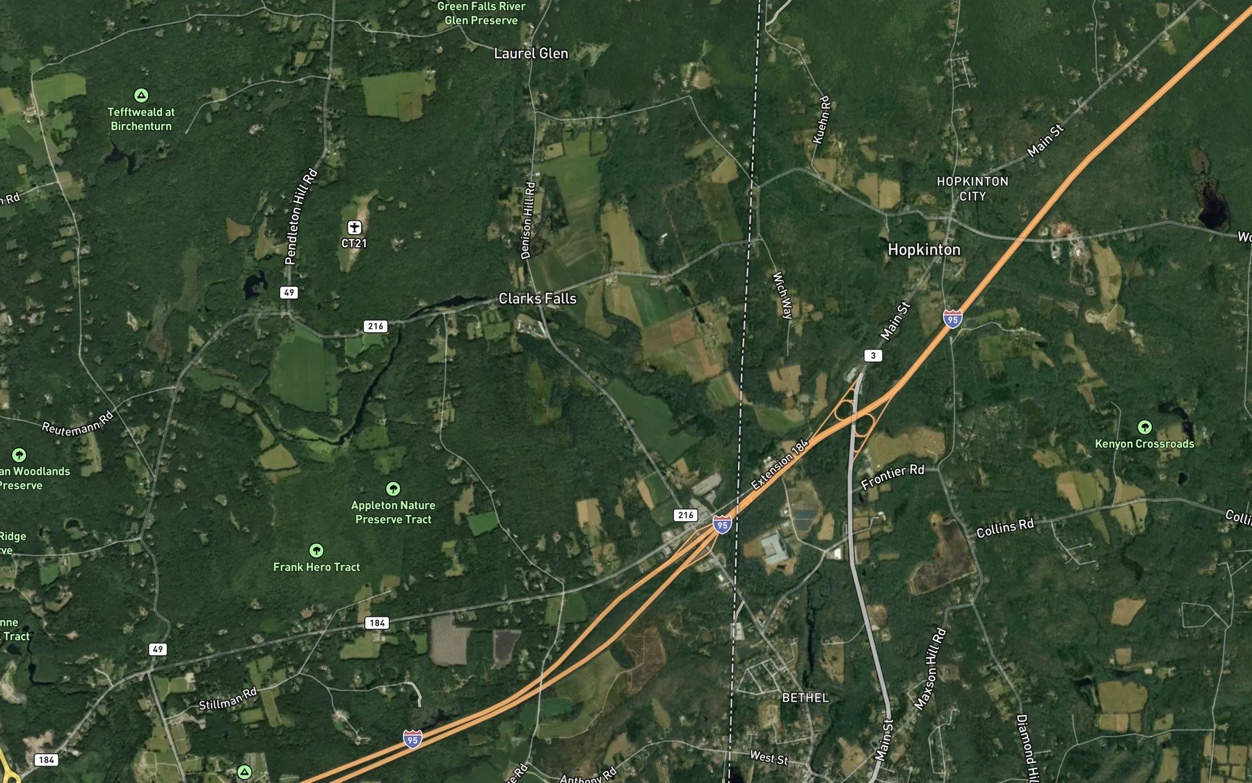 Satellite map of the Glade Brook