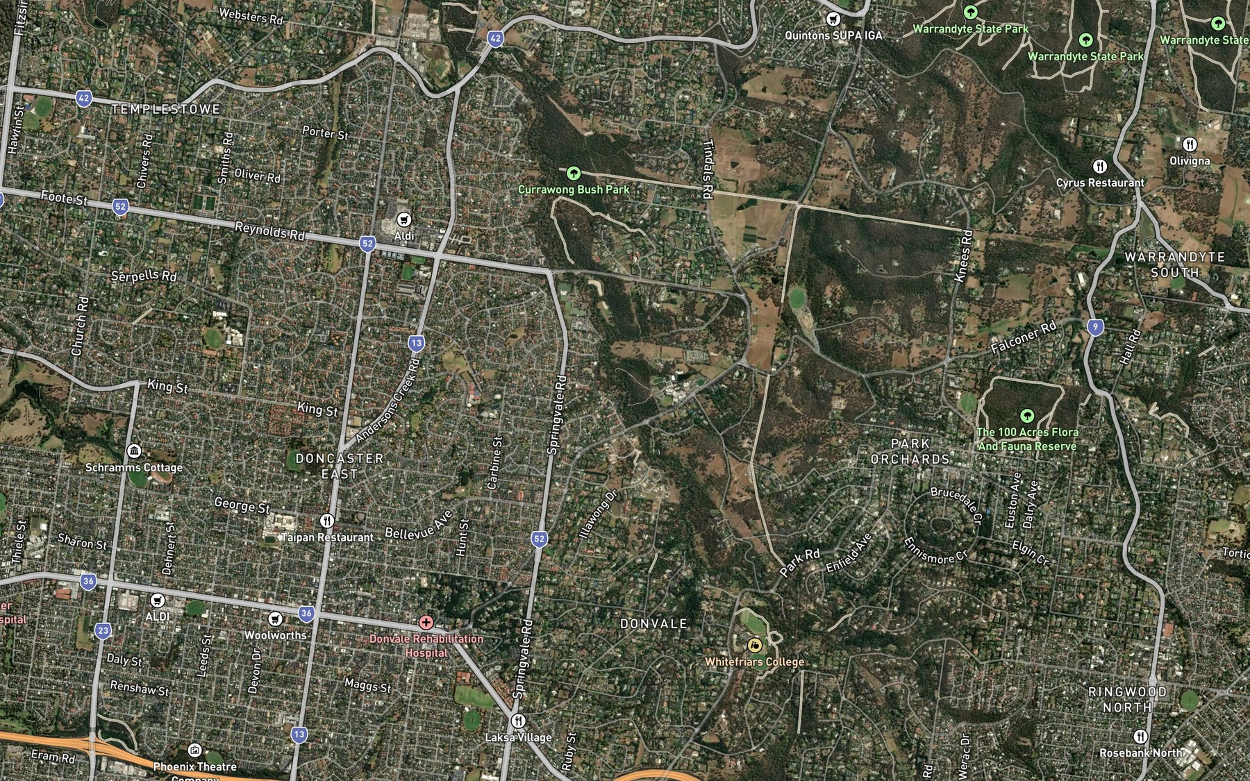 Satellite map of the Mullum Mullum Creek