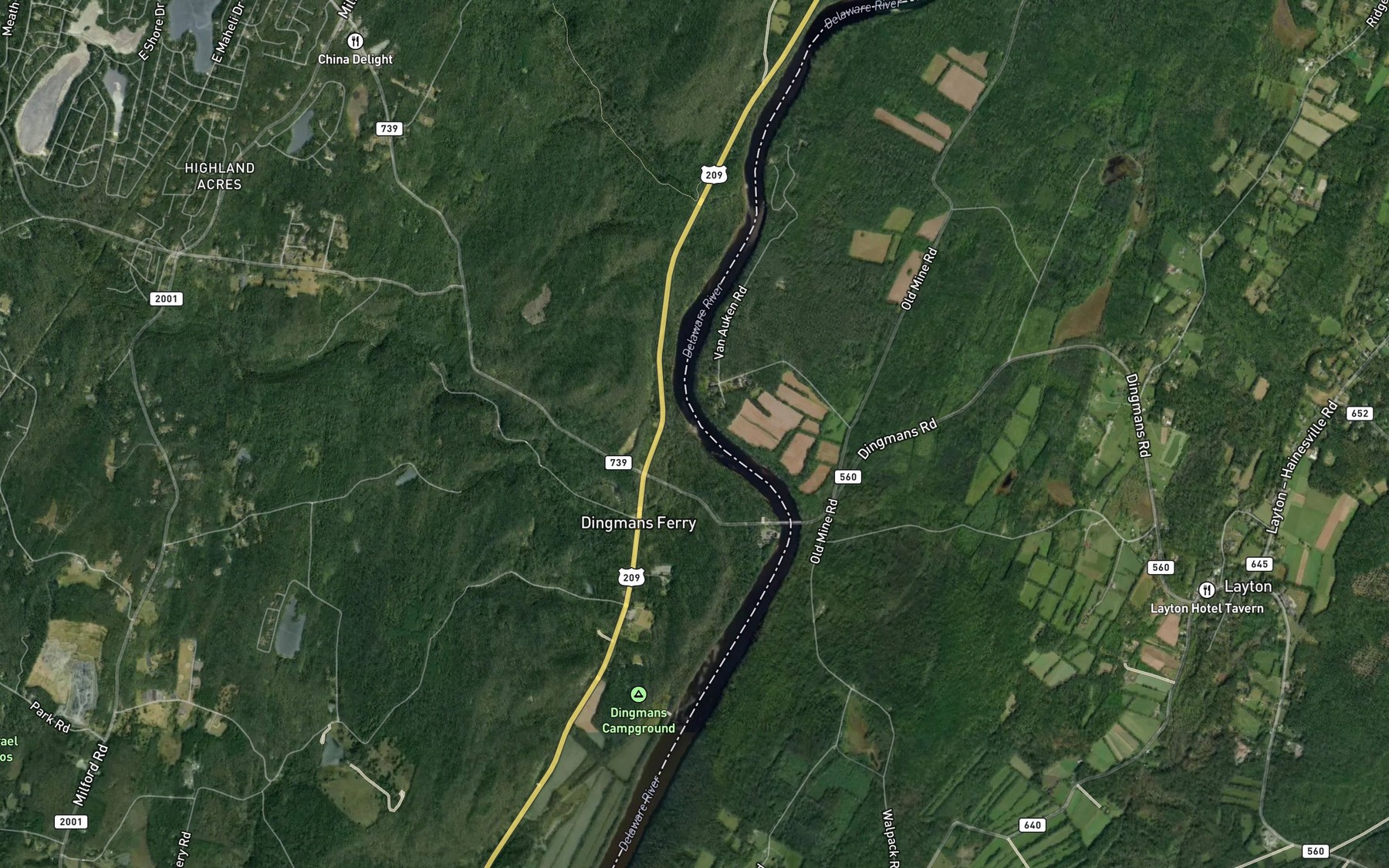 Satellite map of the Dingmans Creek