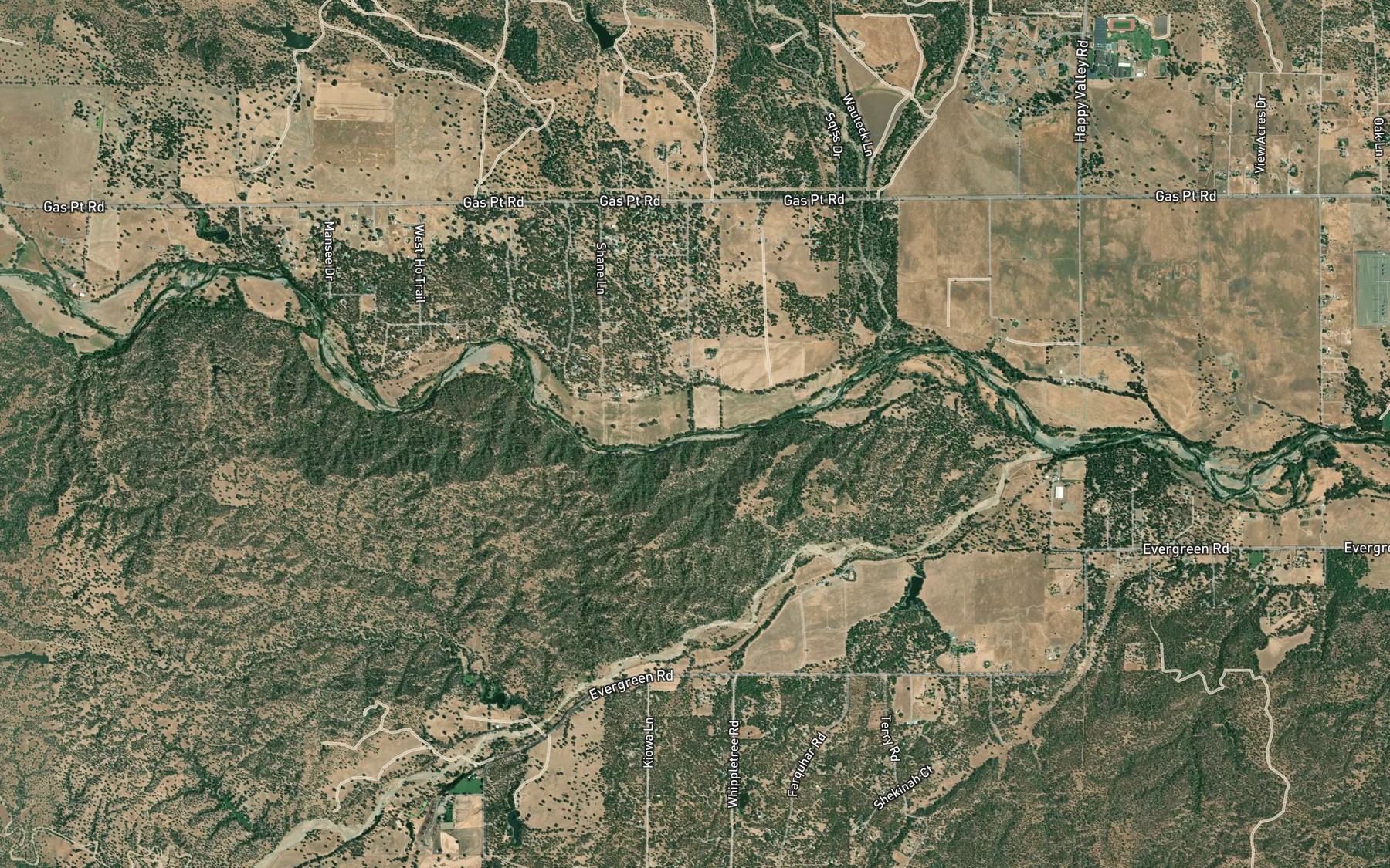 Satellite map of the Antelope Creek