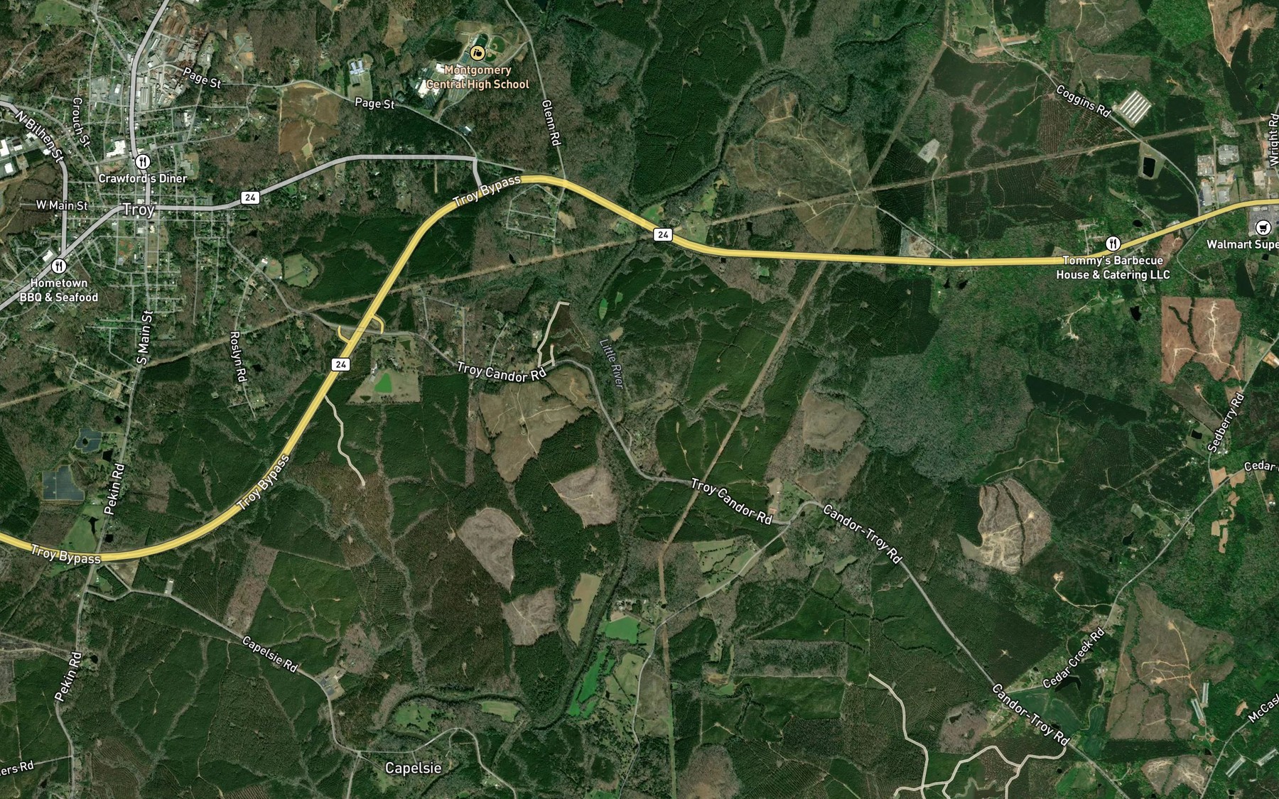 Satellite map of the Smitherman Mill Pond