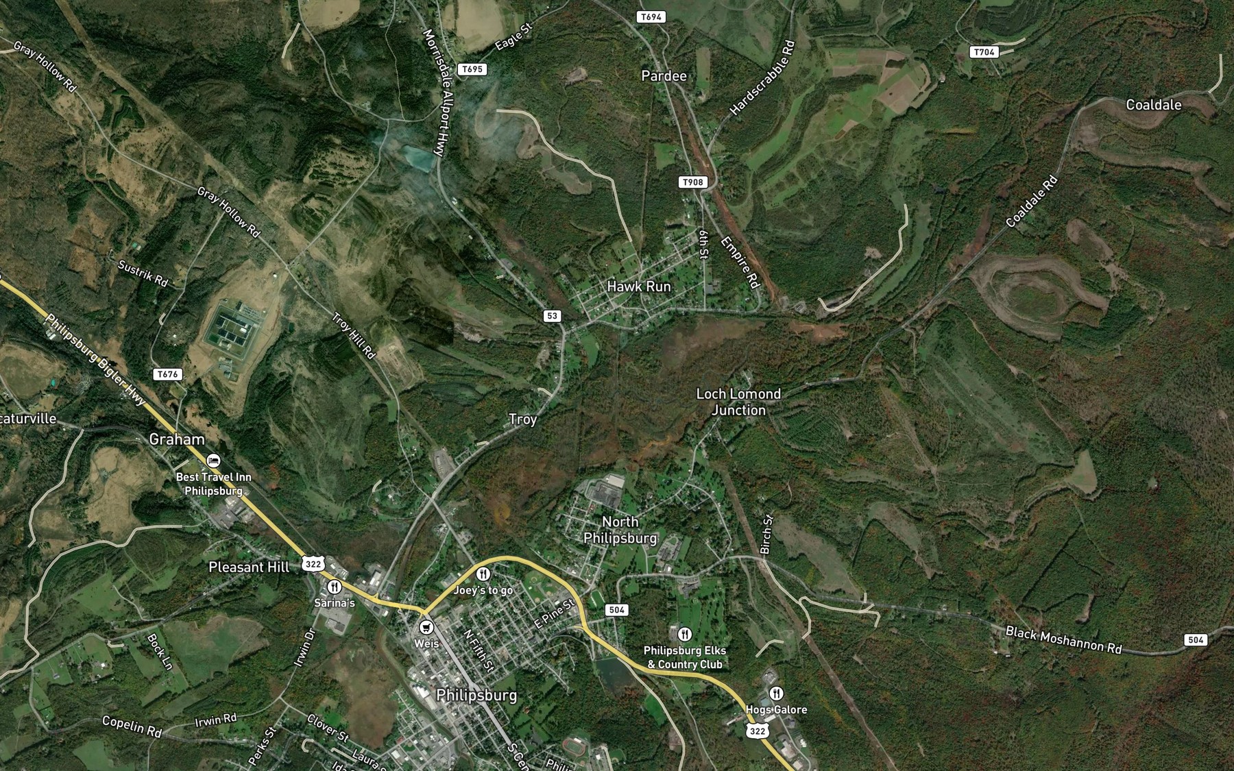 Satellite map of the Emigh Run