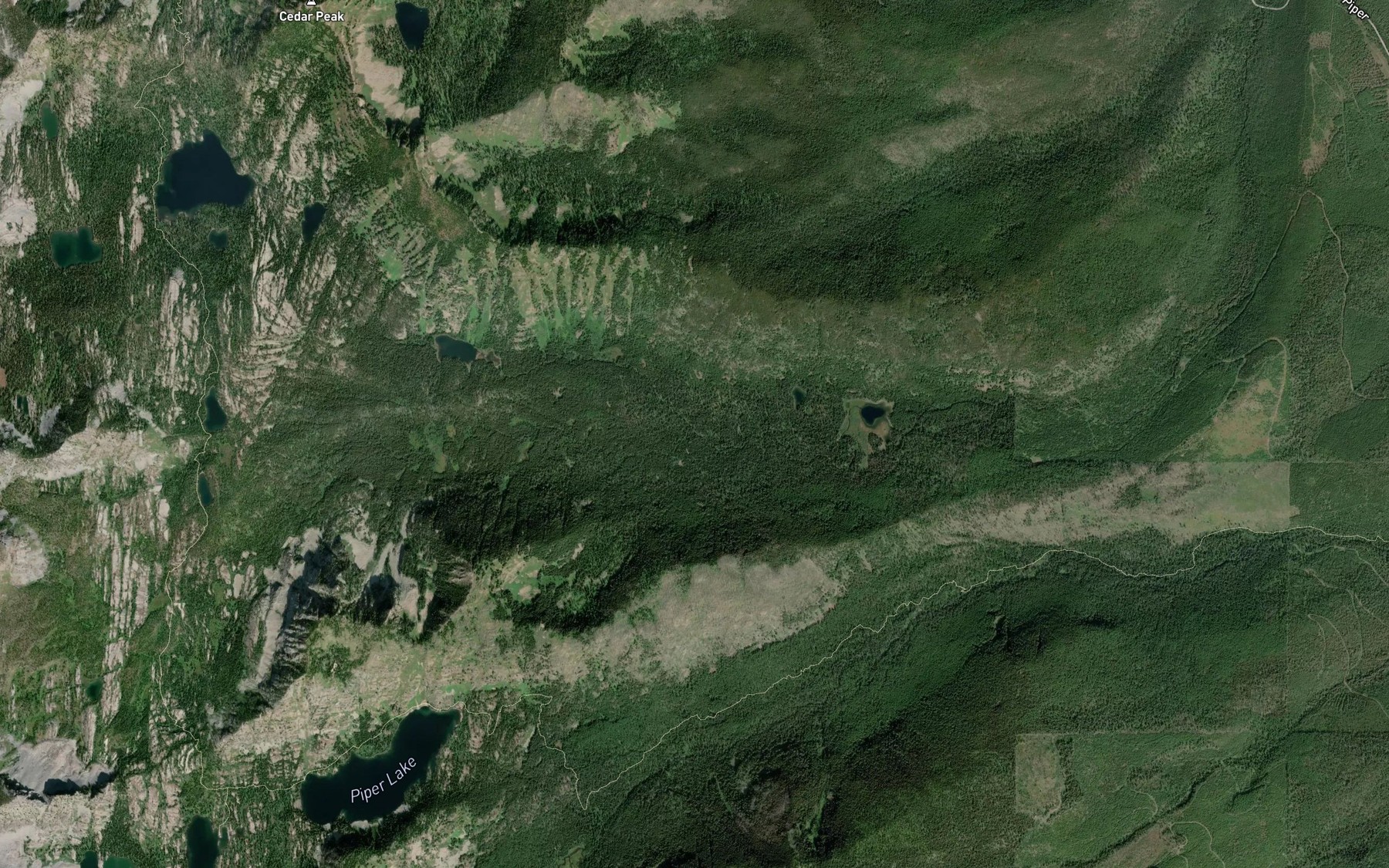 Satellite map of the North Fork Cedar Creek